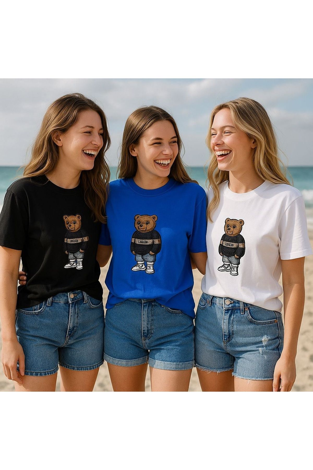 HELLİE Kadın Oversize Ayı Baskılı T-Shirt