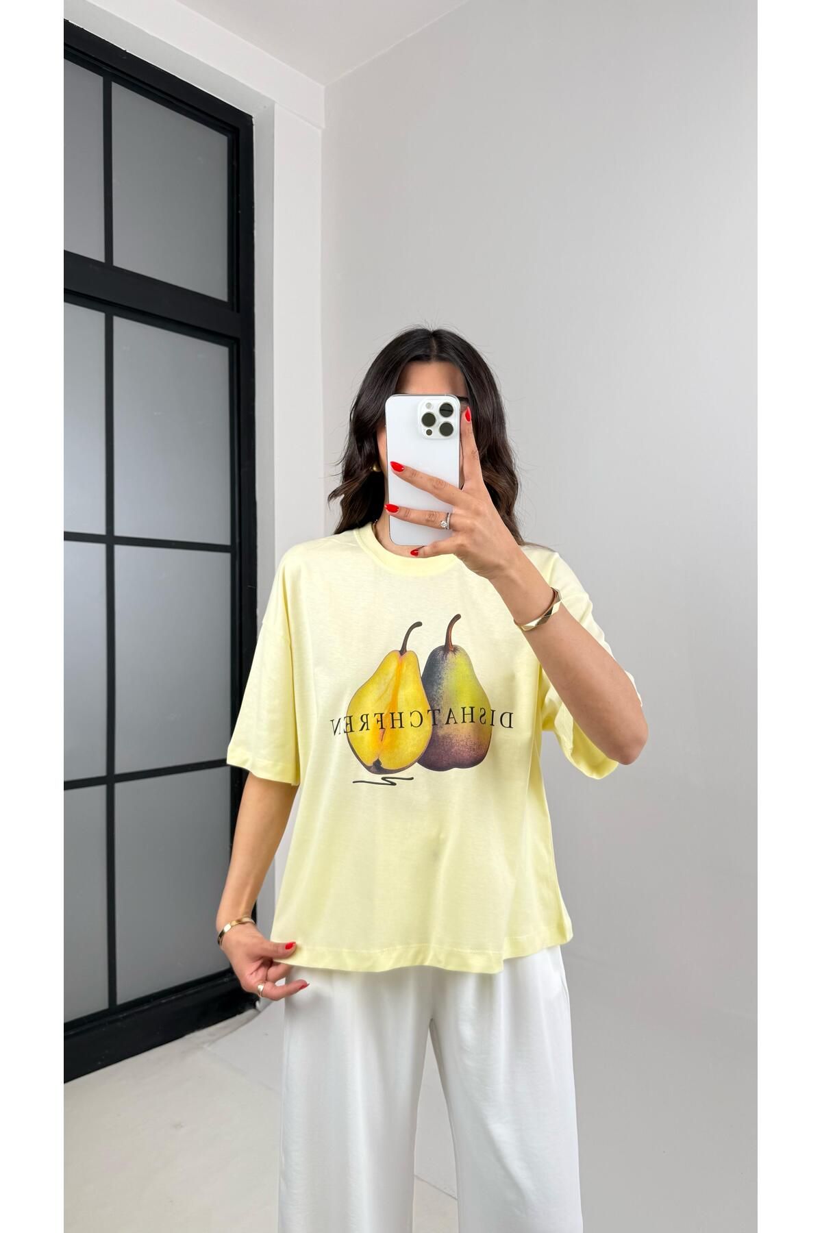 Gaus Sarı Armut Baskılı Basic Tshirt Gaus00464