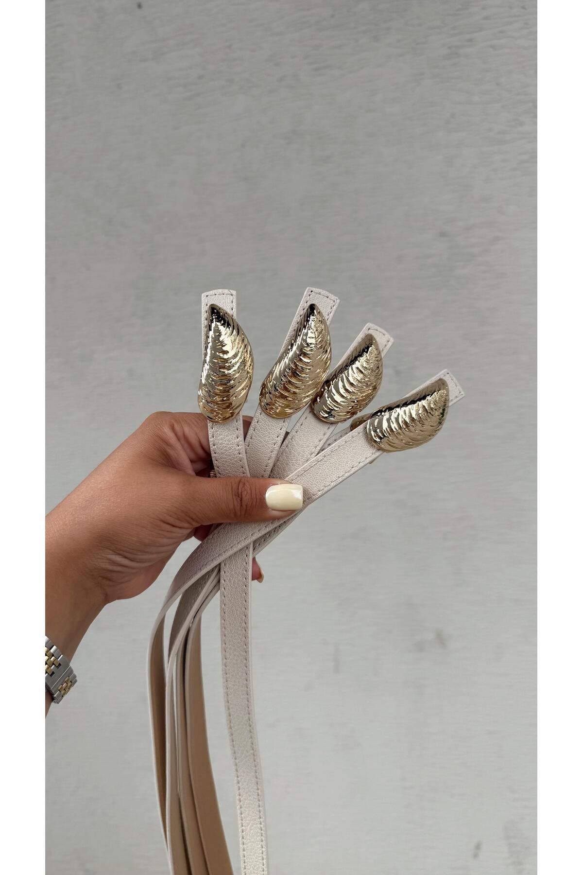 BY CANSU ACCESSORİES Lunara Deri Kemer Bej