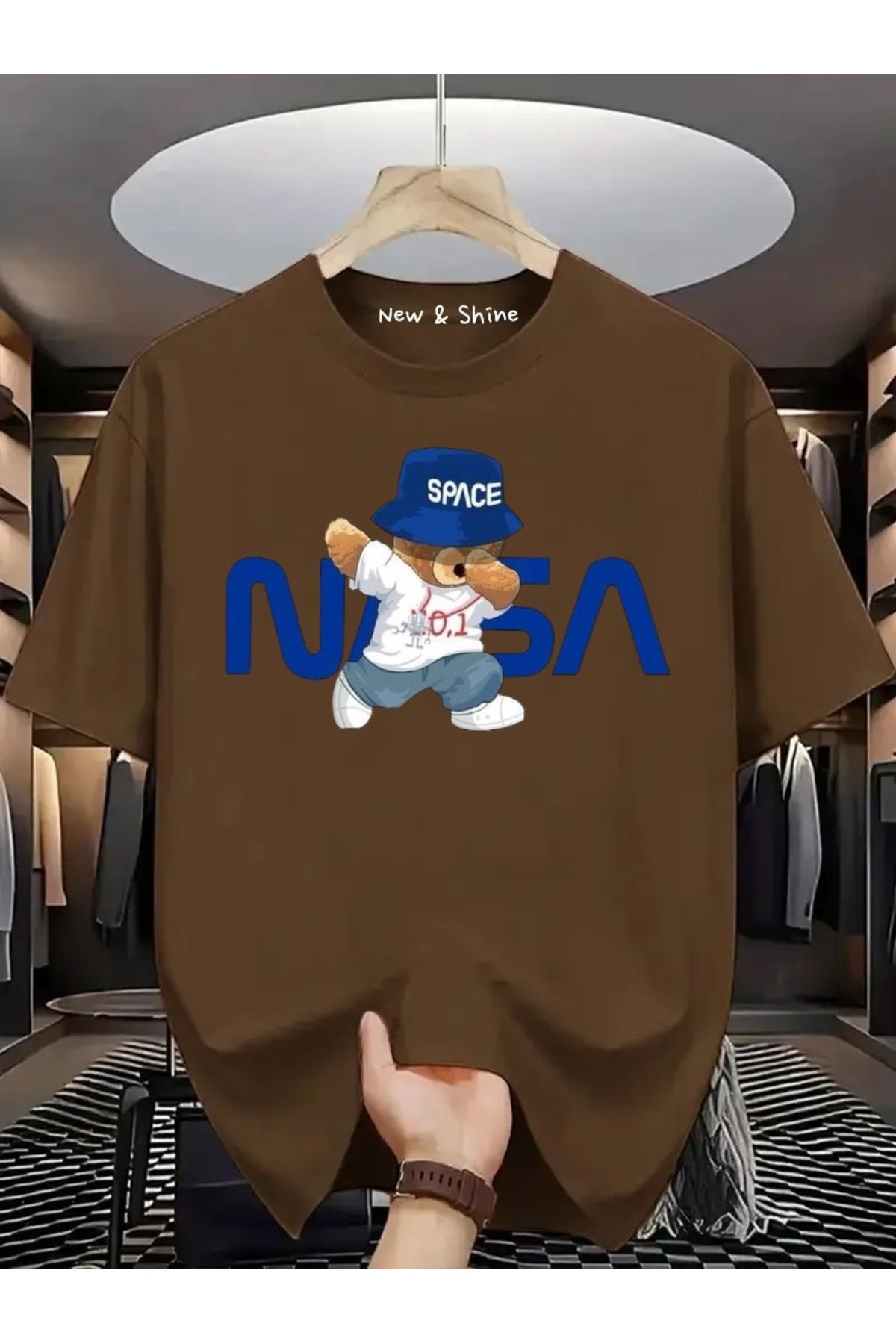 New Shine Nasa Space Ayı Baskılı Oversize T-Shirt