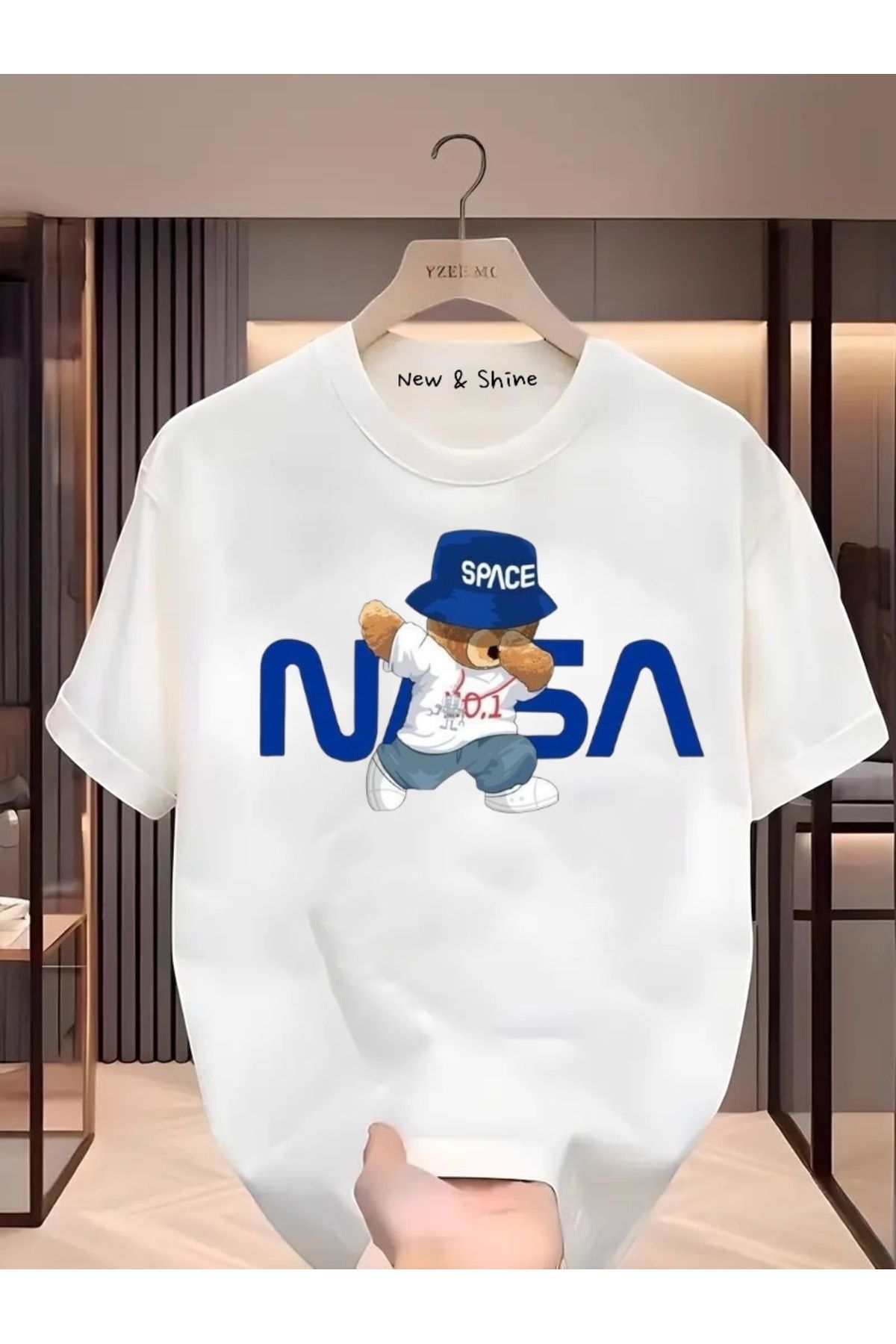 New Shine Nasa Space Ayı Baskılı Oversize T-Shirt