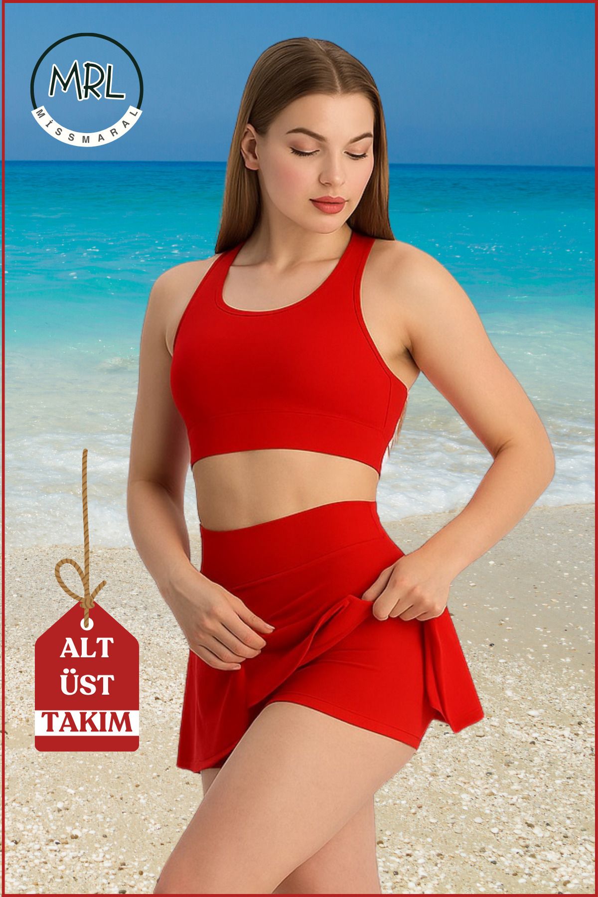 missmaral Kadın Alt-Üst Takım Kırmızı Şort & Crop Denizde Havuz Sporda casual/günlük Kullanım Kırmızı