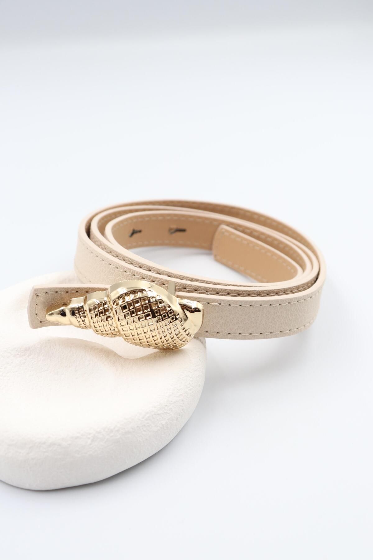 BY CANSU ACCESSORİES Veltria Deri Kemer Bej