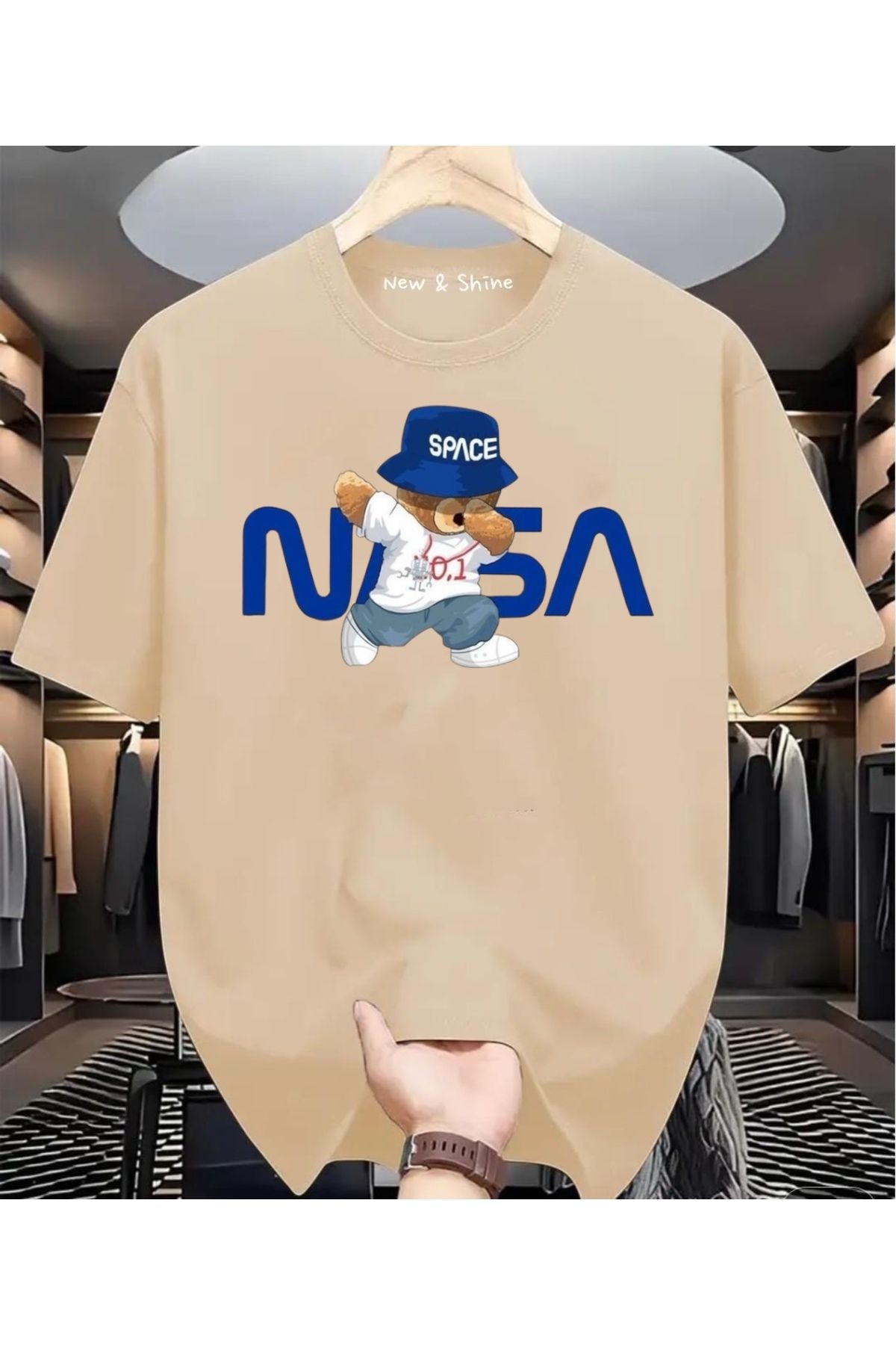 New Shine Nasa Space Ayı Baskılı Oversize T-Shirt
