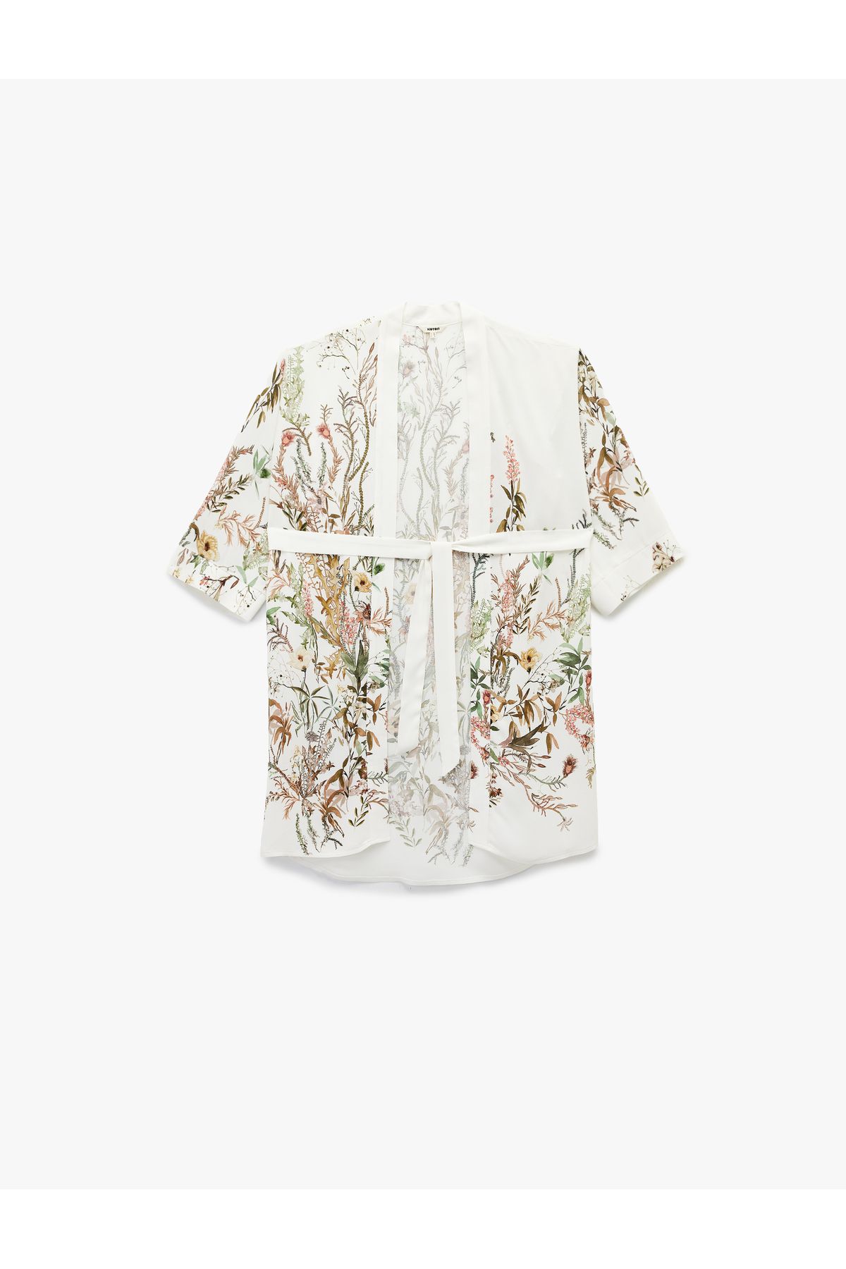 Koton Viskon Kumaş Kuşak Detaylı 3/4 Geniş Kollu Çiçekli Kimono Ceket
