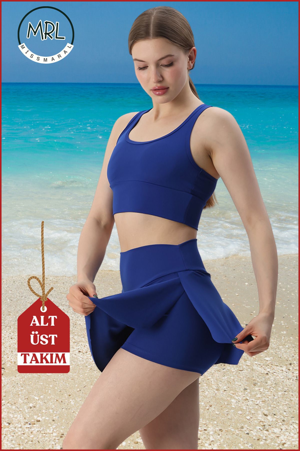 missmaral Kadın Alt-Üst Takım Mavi Şort & Crop Denizde Havuzda Sporda casual/günlük Kullanım TK3107