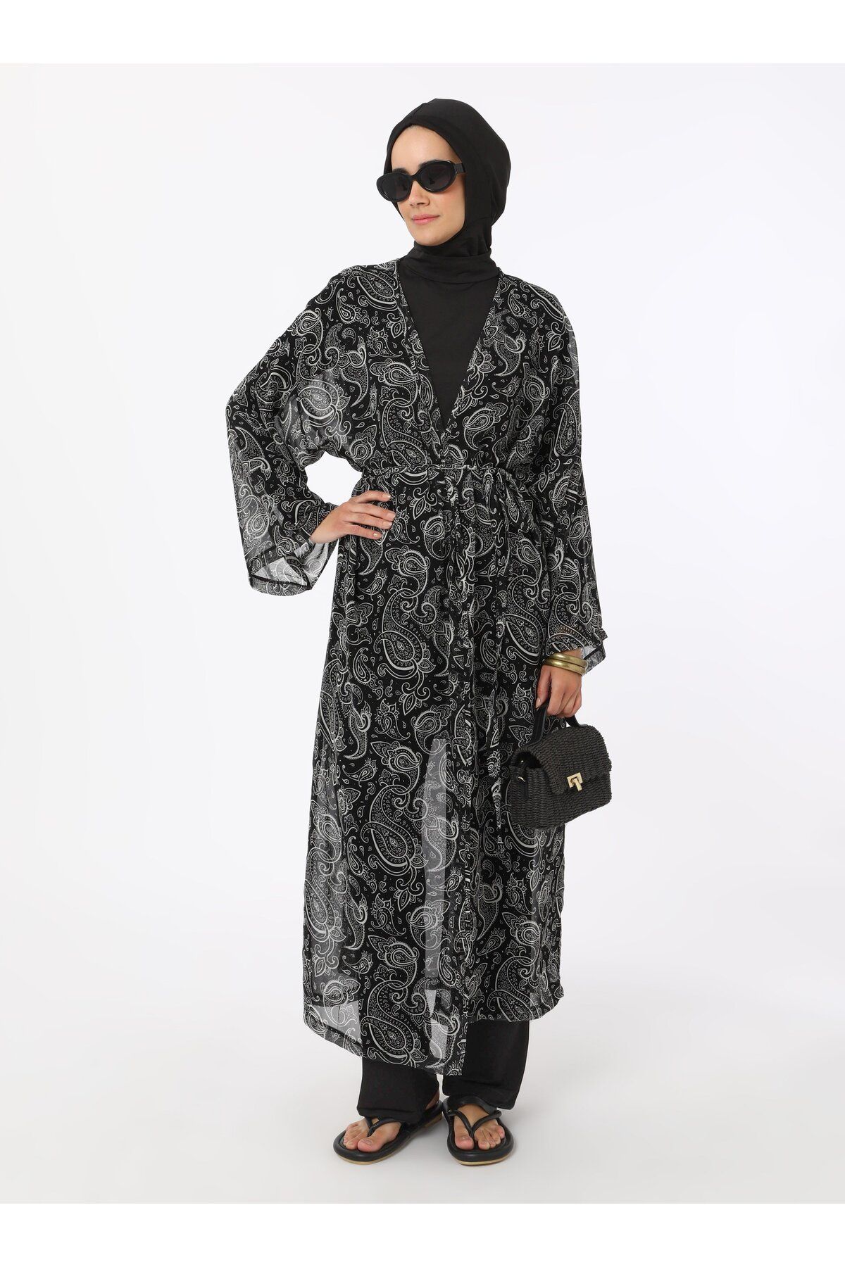 Mayo Bella Kimono - Siyah Şal Desen - Mayo Bella