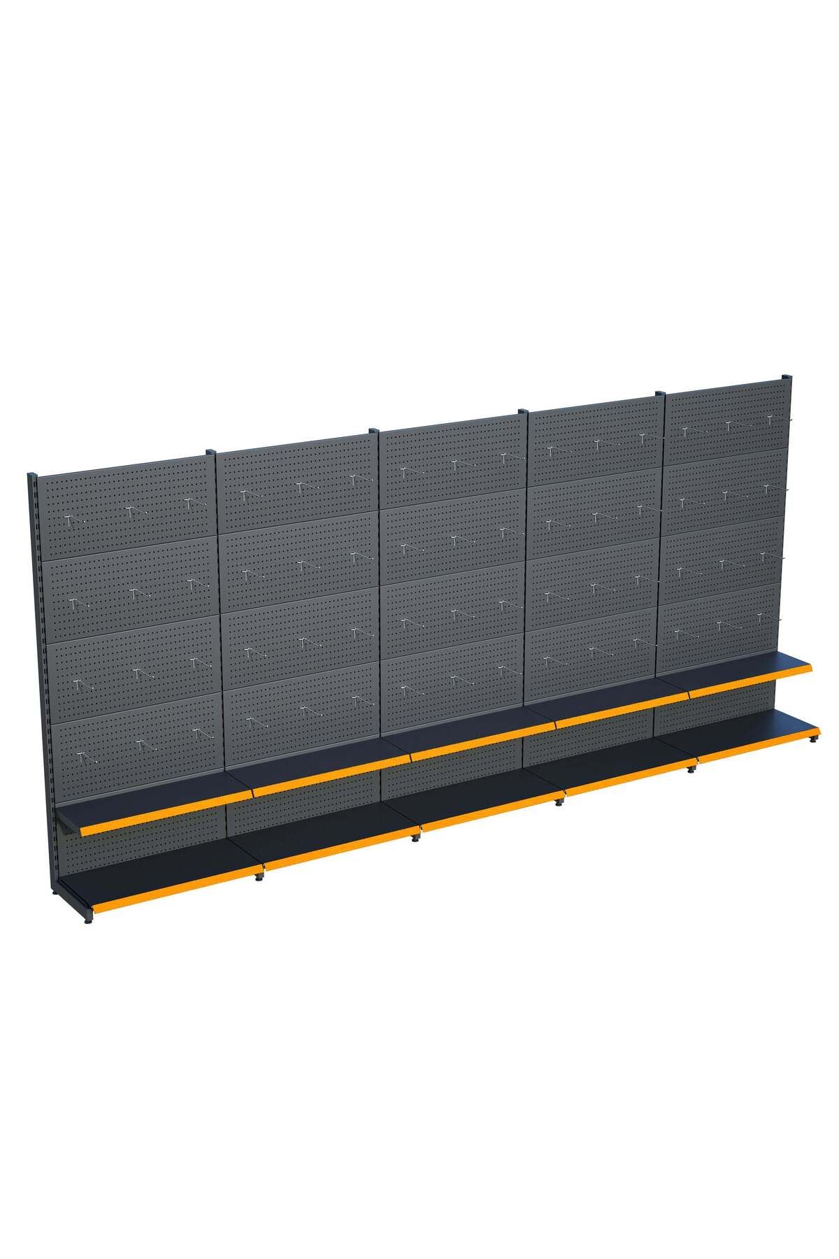 Raffar Antrasit Market Petshop Kırtasiye Rafı Hırdavat Rafı D30CMxG400CMxH220CM Antrasit Delikli Pano + Kan