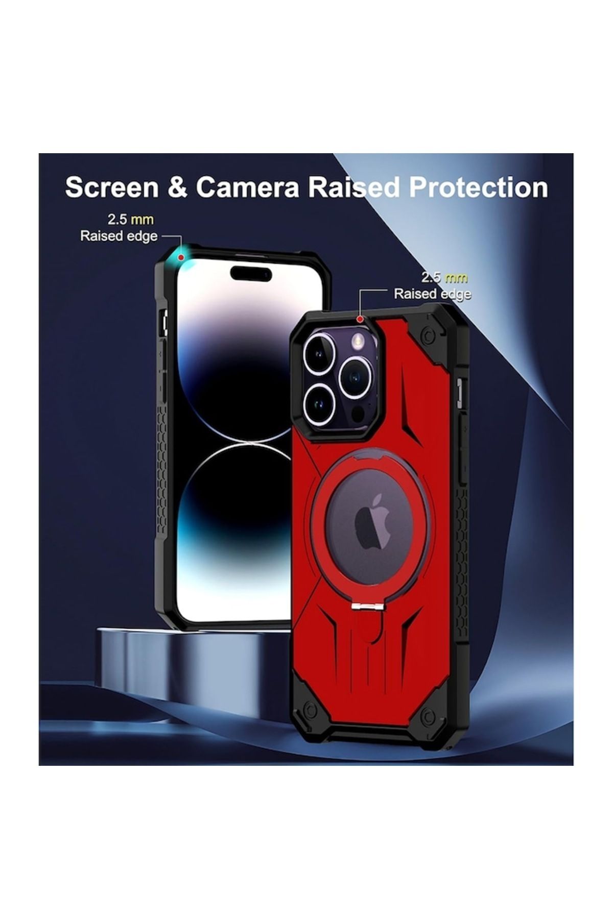 Gtech-G-Tech Ring Stand Case, Compatible with Apple iPhone 13 Pro Max, Defender Shockproof, Magsafe, Red 3