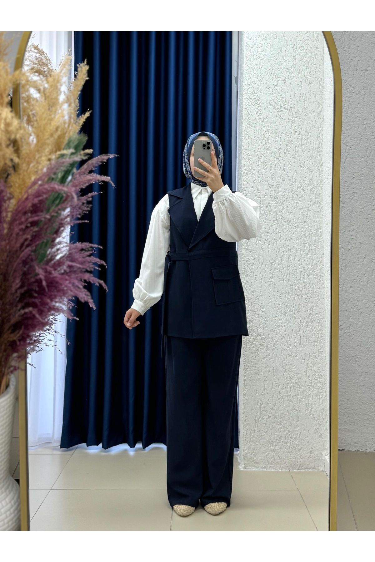 Mihra Veloria Tek Cepli Yandan Bağlamalı Yelekli Takım-ML3043 Lacivert