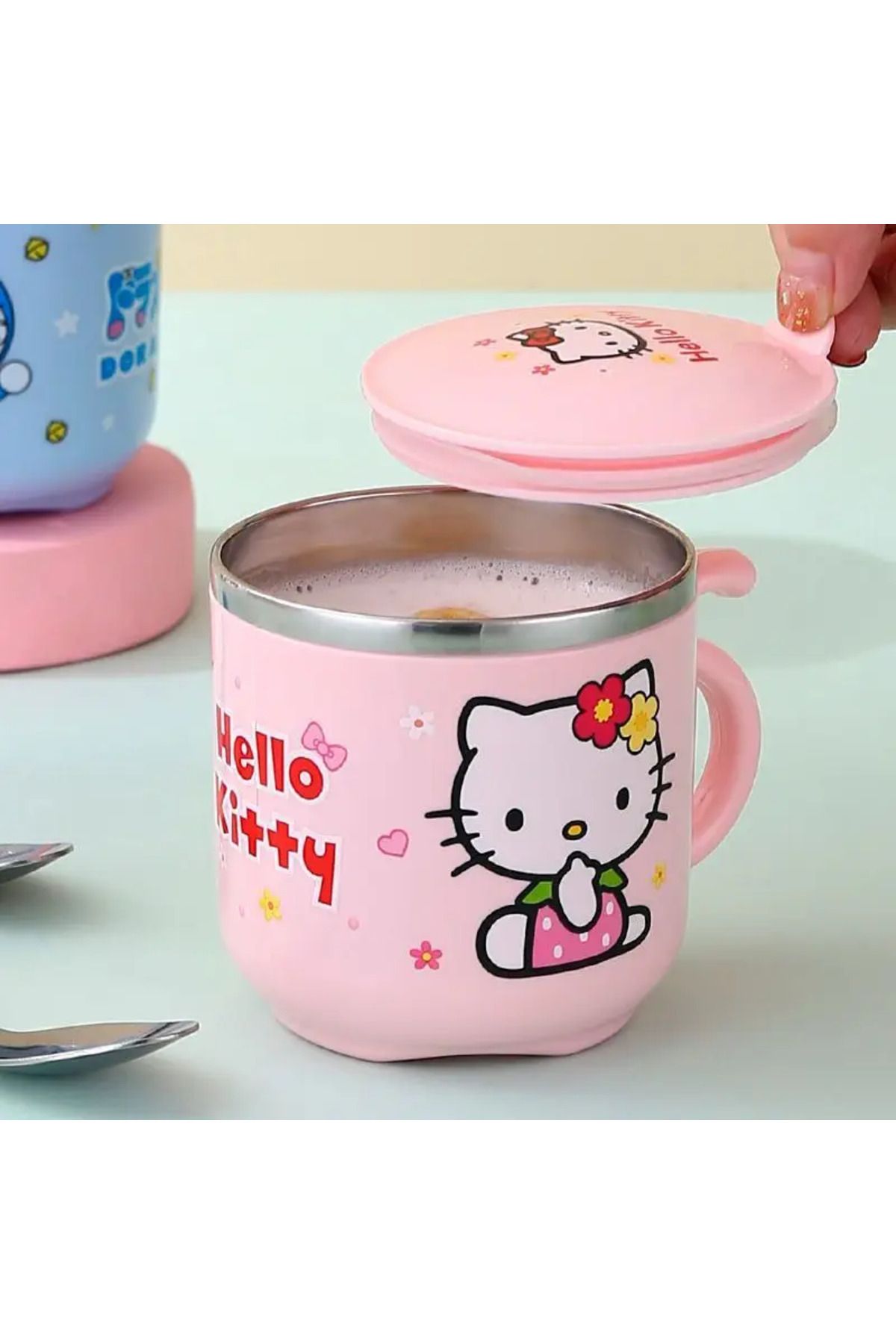 ada çanta kırtasiye Hello Kitty Figürlü Paslanmaz Çelik 200ml Sıcak Soguk Korumalı Bardak (8cm * 8cm)