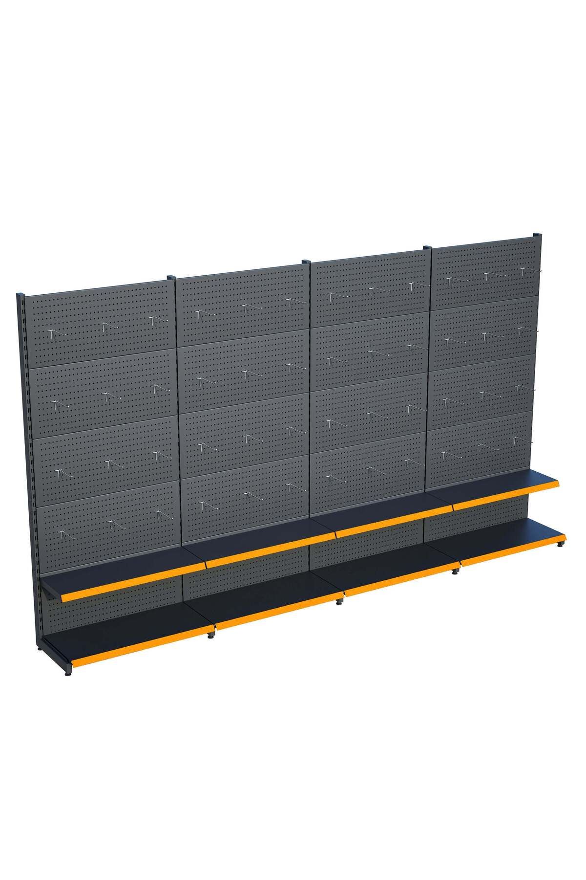 Raffar Antrasit Market Petshop Kırtasiye Rafı Hırdavat Rafı D30CMxG320CMxH220CM Antrasit Delikli Pano + Kan