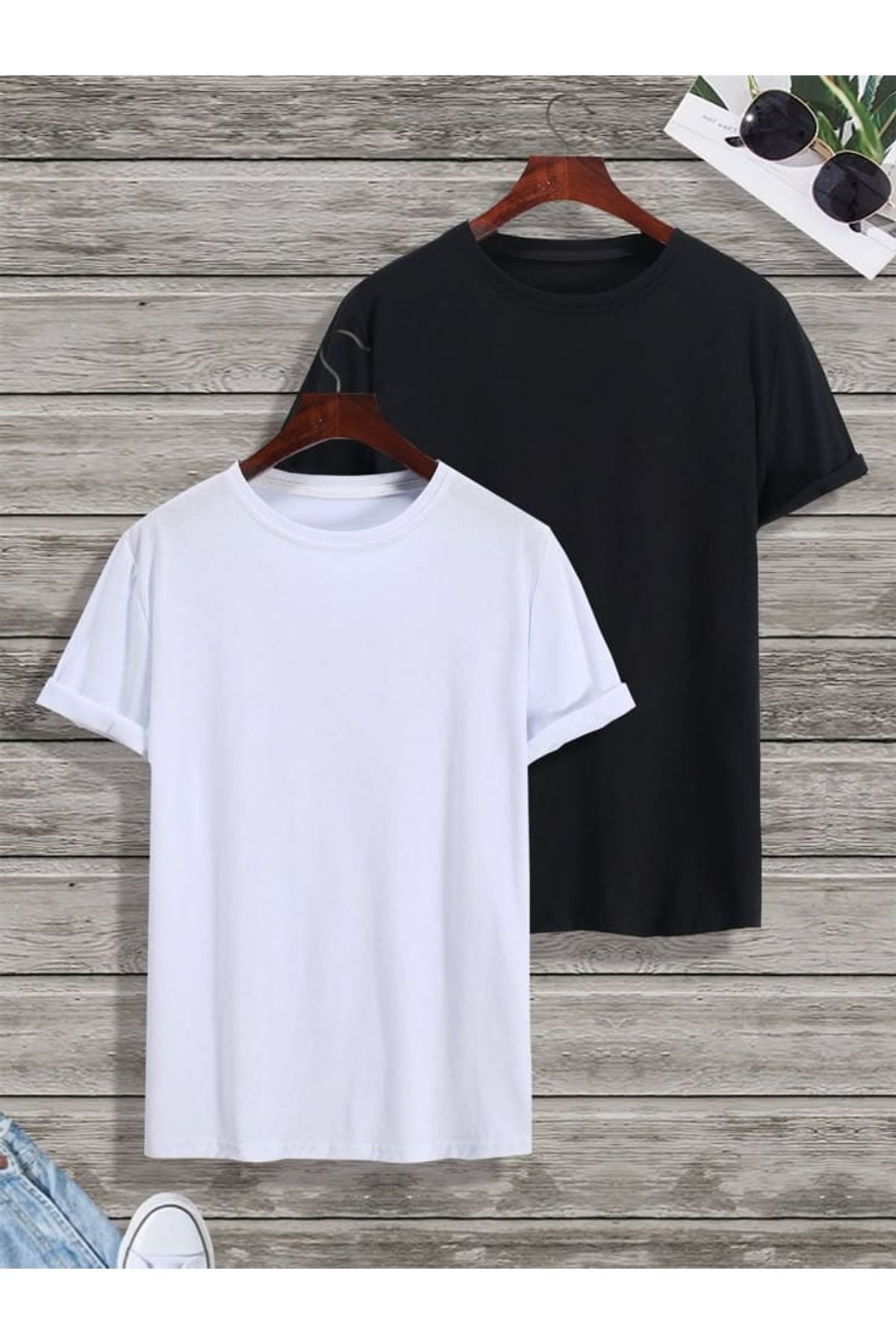 FİTGO Kadın 2'Li Siyah Beyaz T-Shirt