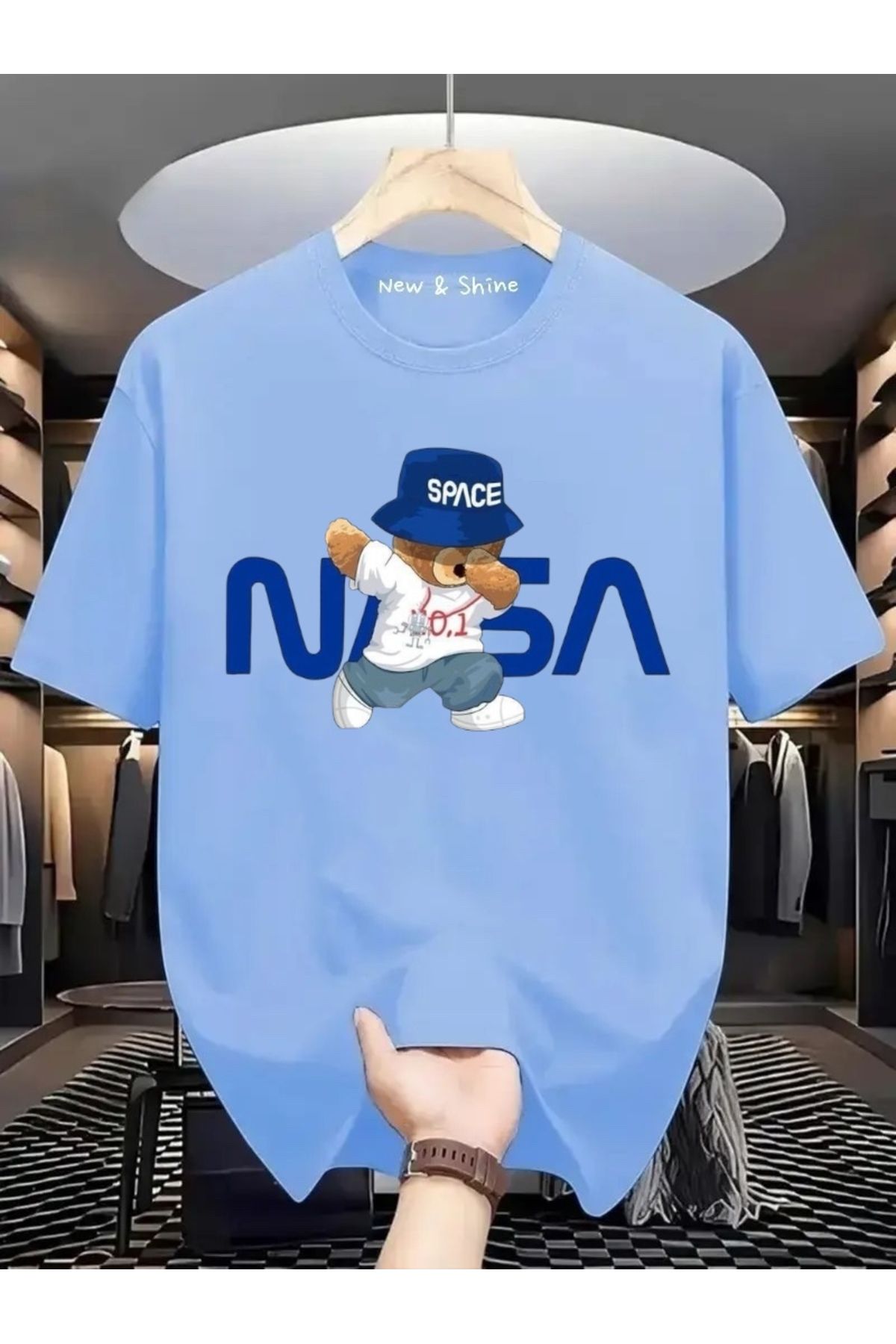New Shine Nasa Space Ayı Baskılı Oversize T-Shirt