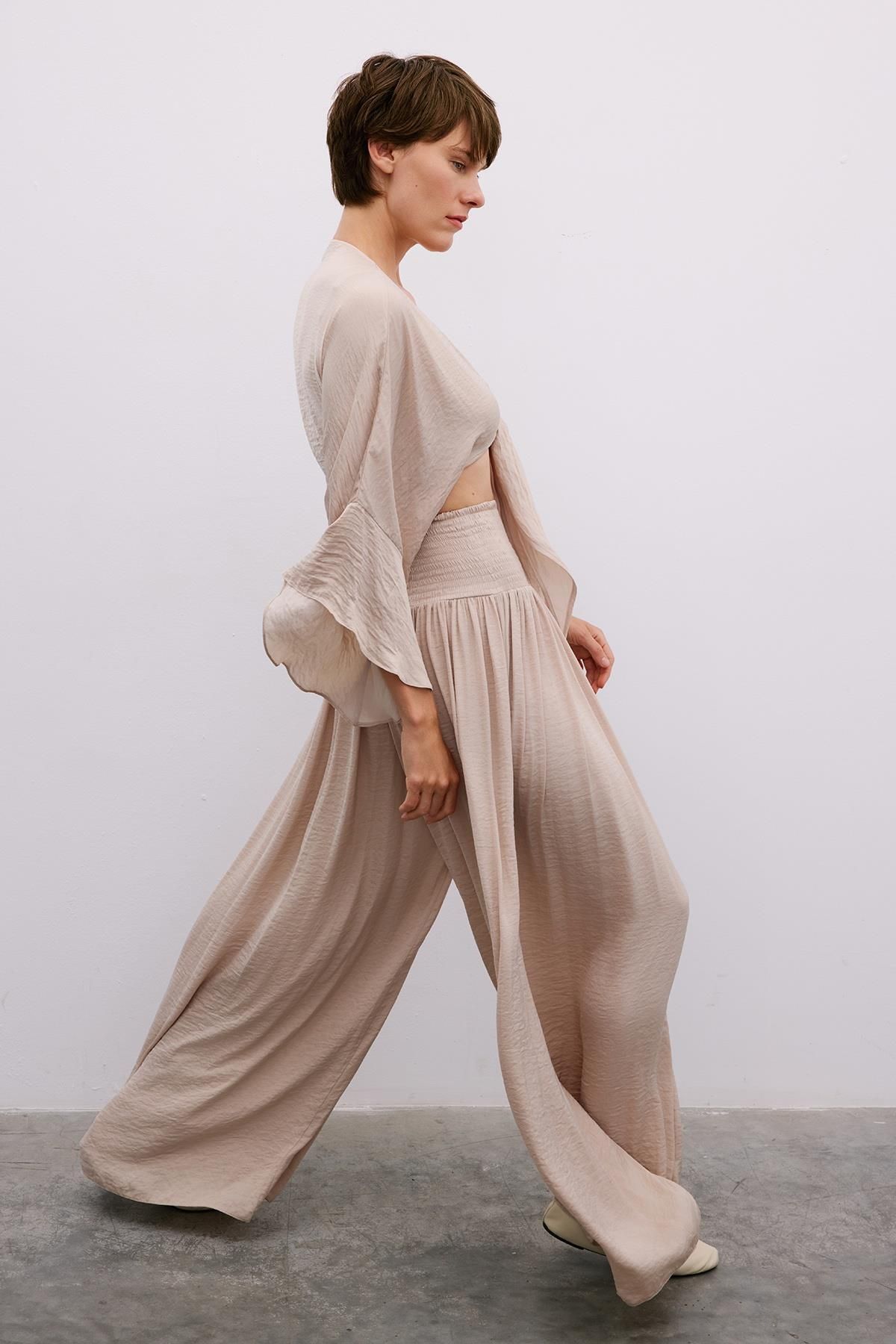 Rue Studio Korsaj Detaylı Bol Paça Bej Pantolon