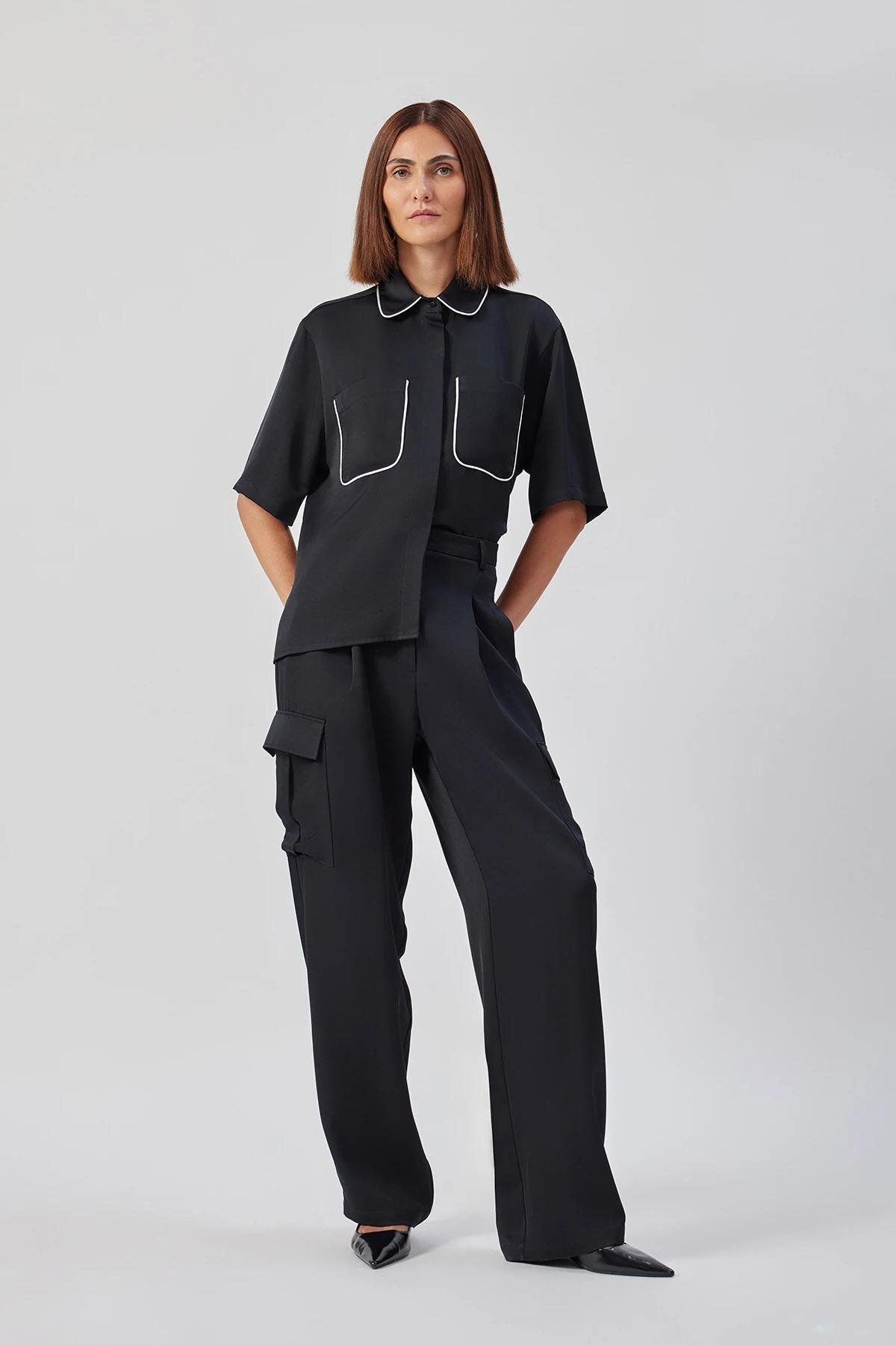 Tpc.Point Collection Kadın Siyah Beo Shirt Önü Cepli Gömlek