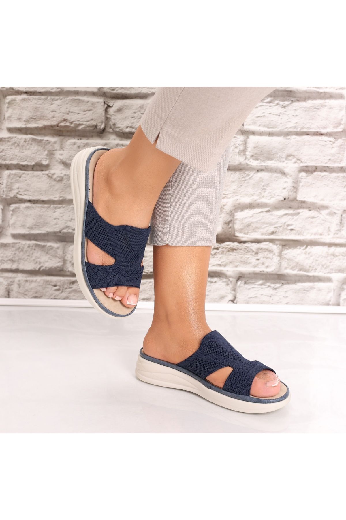 MODA STİL-Women's Navy Blue Flat Slippers Made of Textile Florina, 38 4