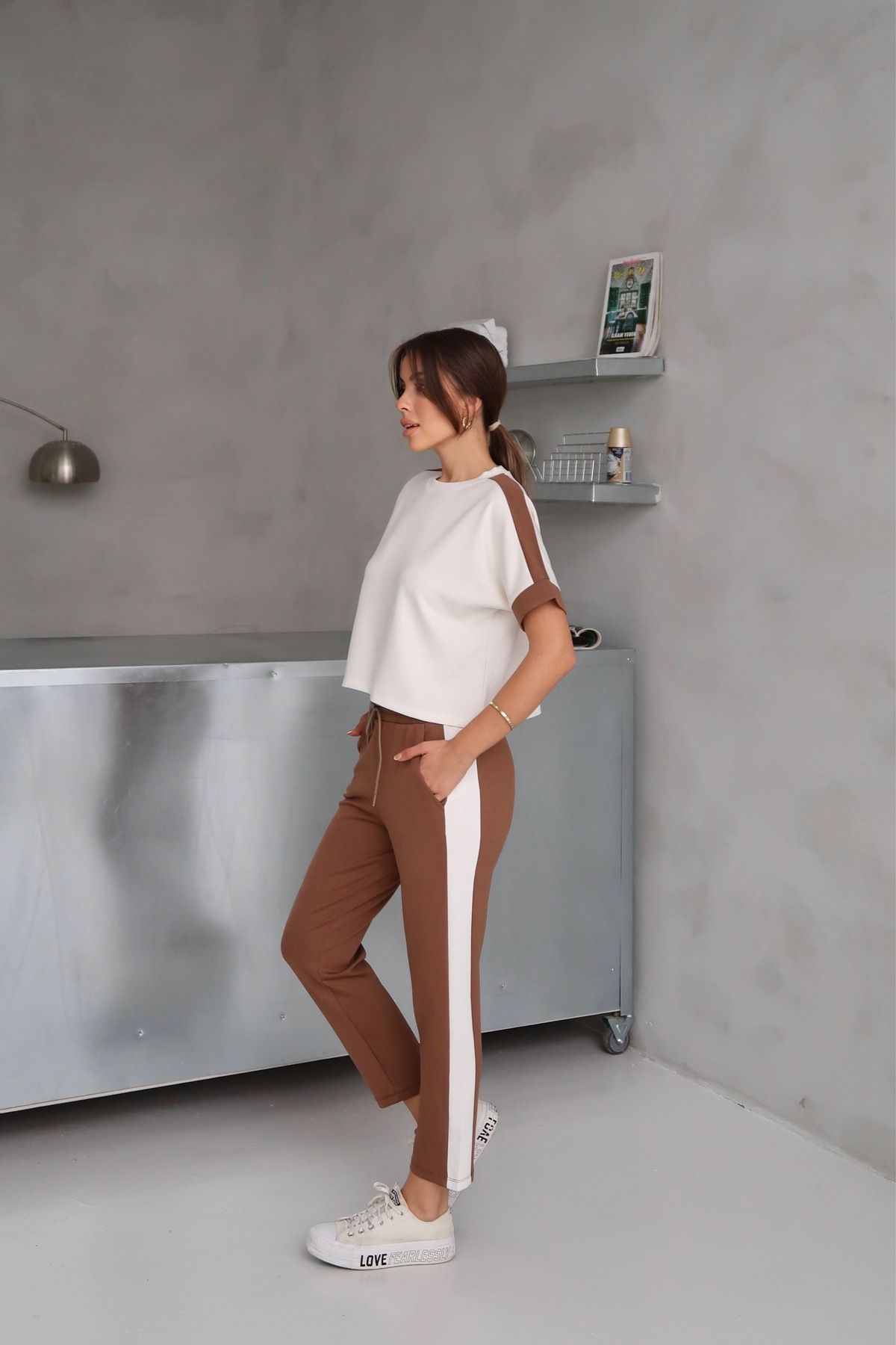 Paw Garage Kadın Blair Yan Şerit Detaylı Takım, Yazlık Crop-Pantolon Takım