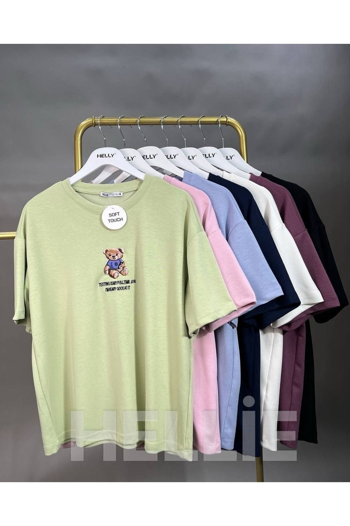 HELLİE Kadın Soft Touch Ayıcık Nakışlı Oversize T-Shirt