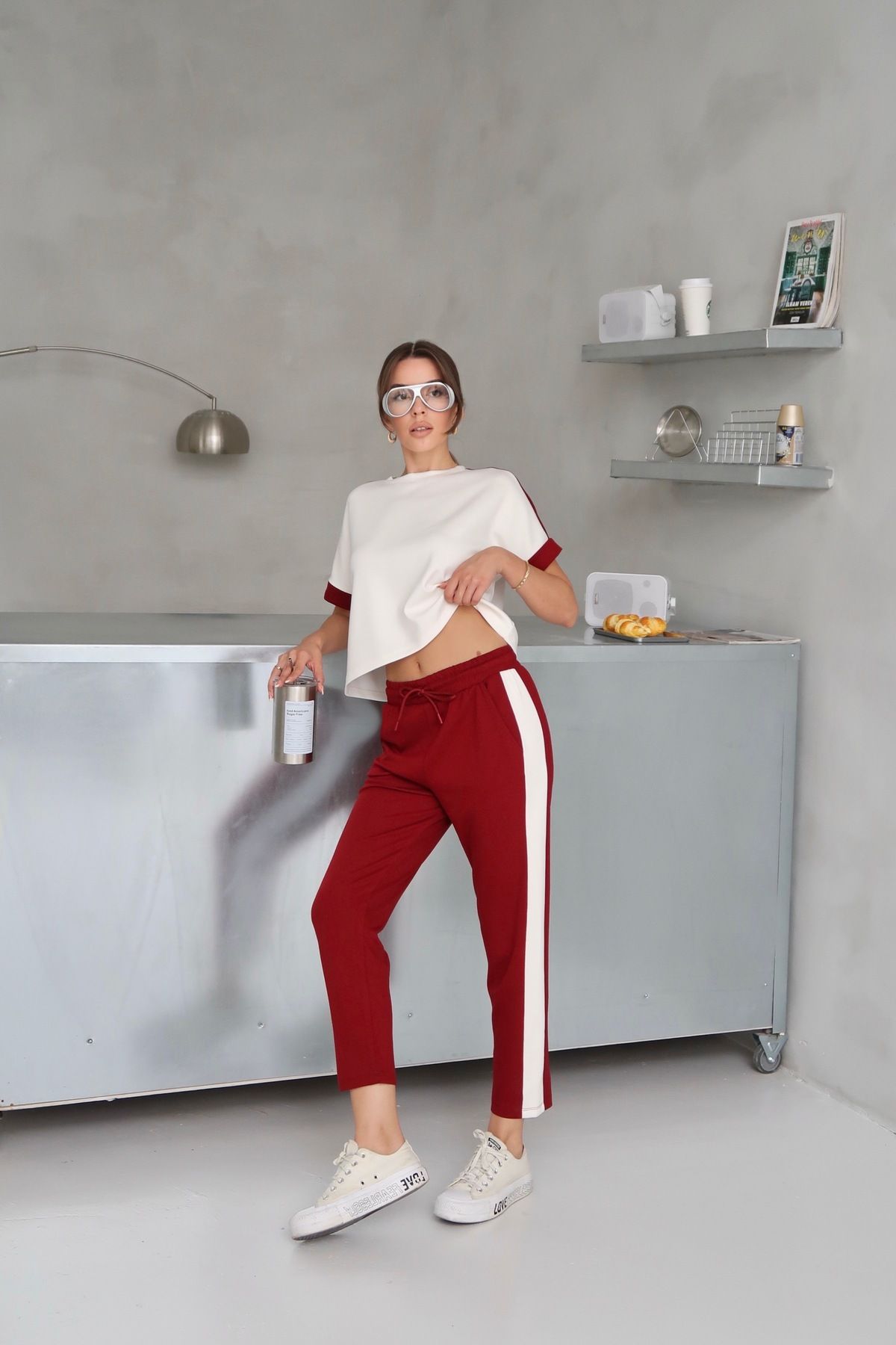 Paw Garage Kadın Blair Yan Şerit Detaylı Takım, Yazlık Crop-Pantolon Takım