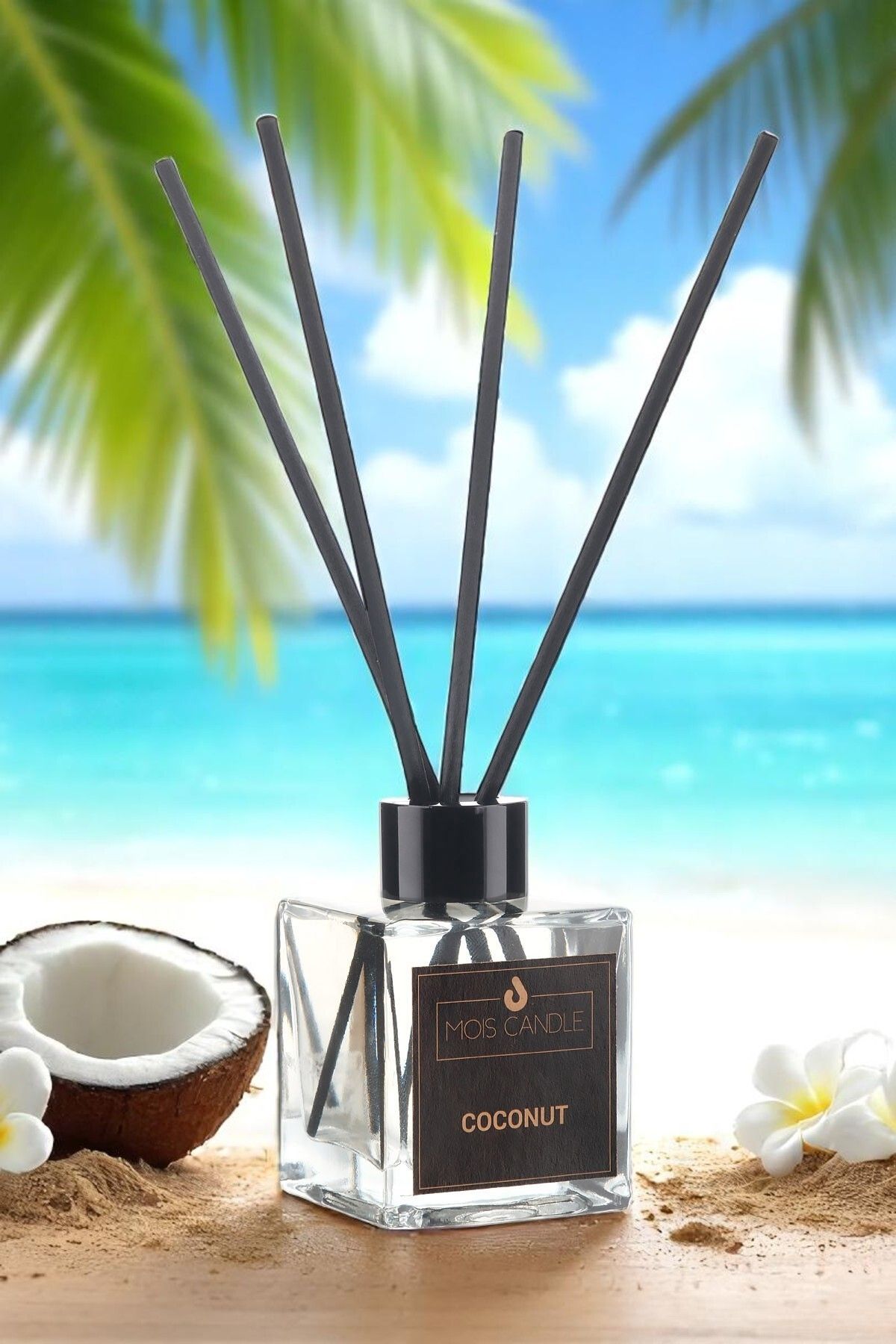 Mois Candle Hindistan Cevizi Coconut Kokulu Bambu Çubuklu Oda Kokusu – Tropikal Ferahlık, Uzun Süre Kalıcı