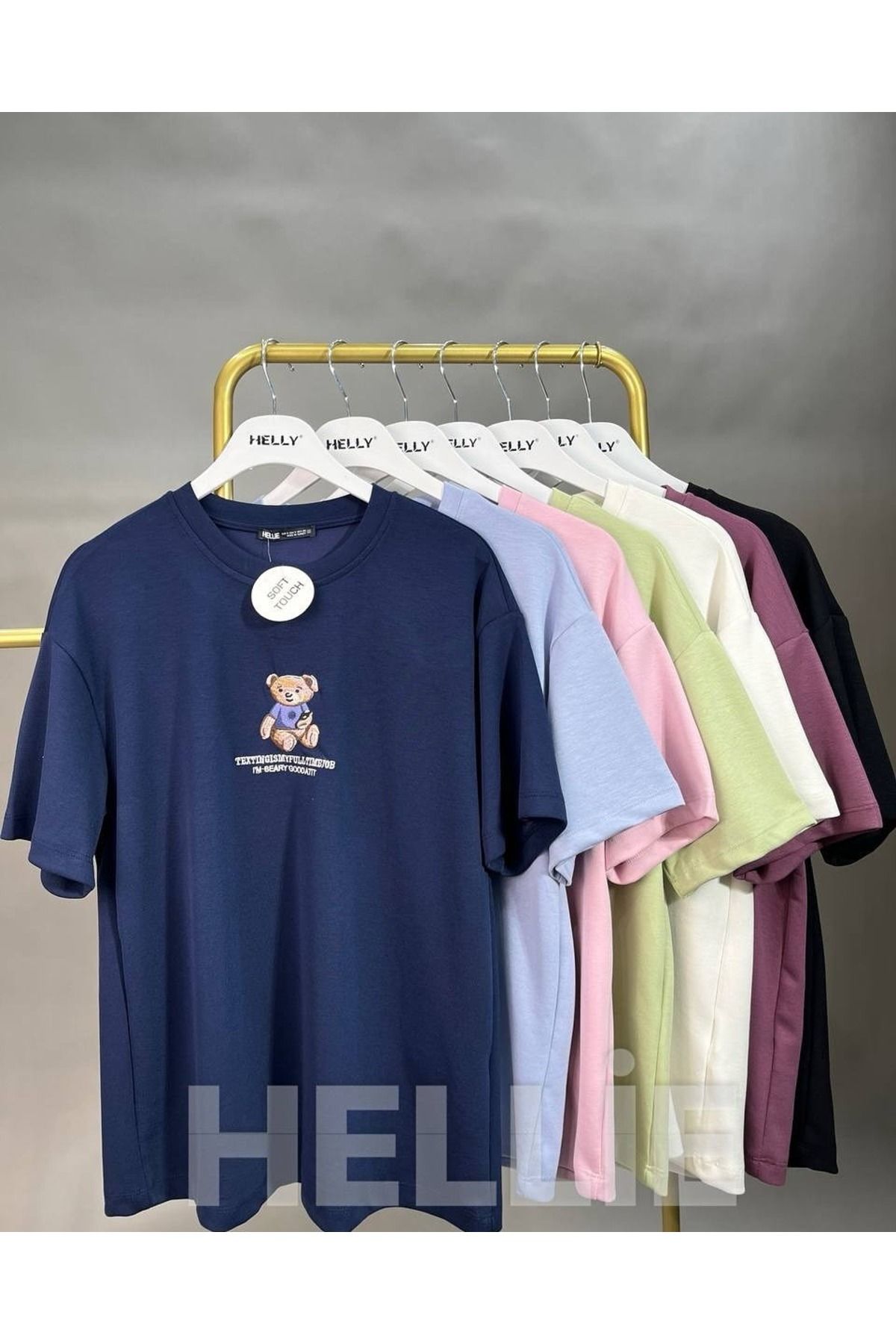 HELLİE Kadın Soft Touch Ayıcık Nakışlı Oversize T-Shirt
