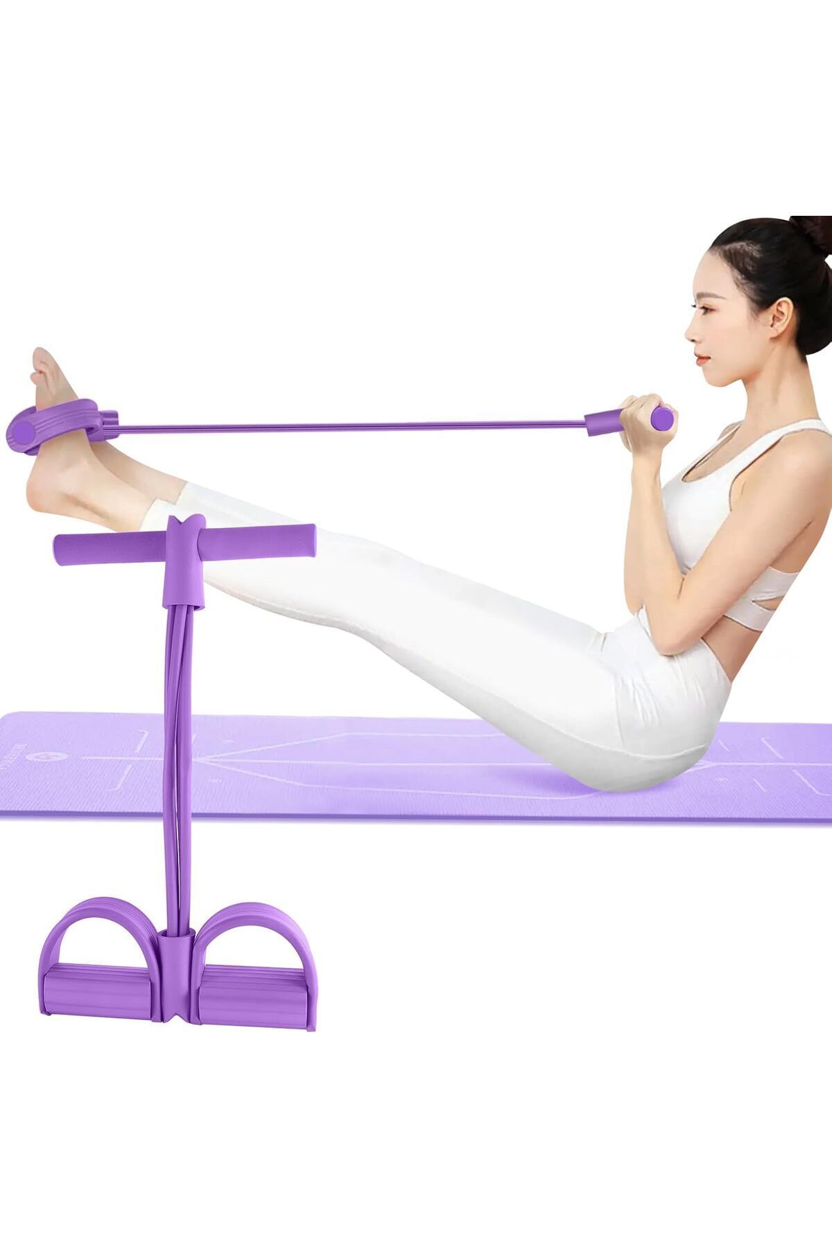 SerenityHaven Body Trimmer Direnç Bandı 4 Tüplü Karın Bel Kol Bacak Germe Mekik Çekme Spor Aleti Mor