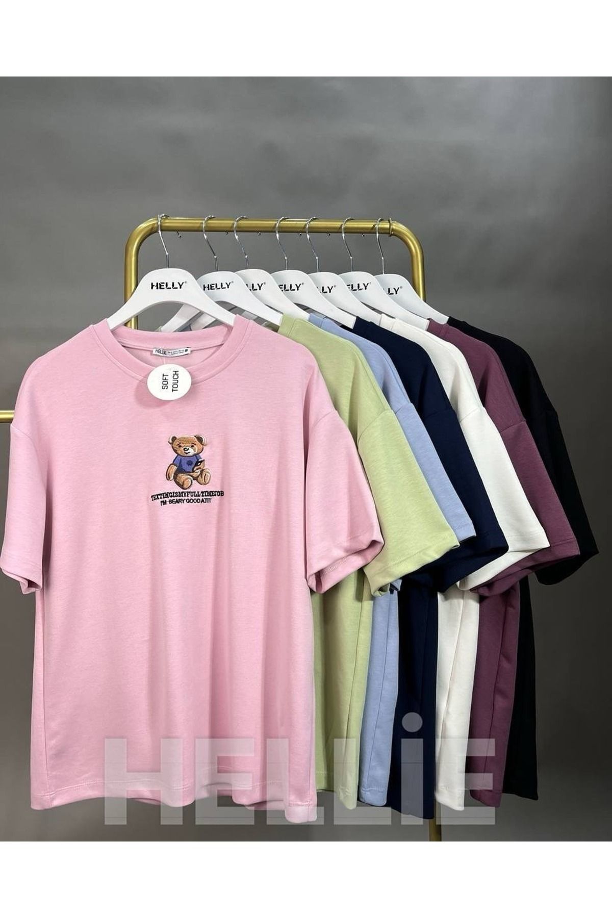 HELLİE Kadın Soft Touch Ayıcık Nakışlı Oversize T-Shirt
