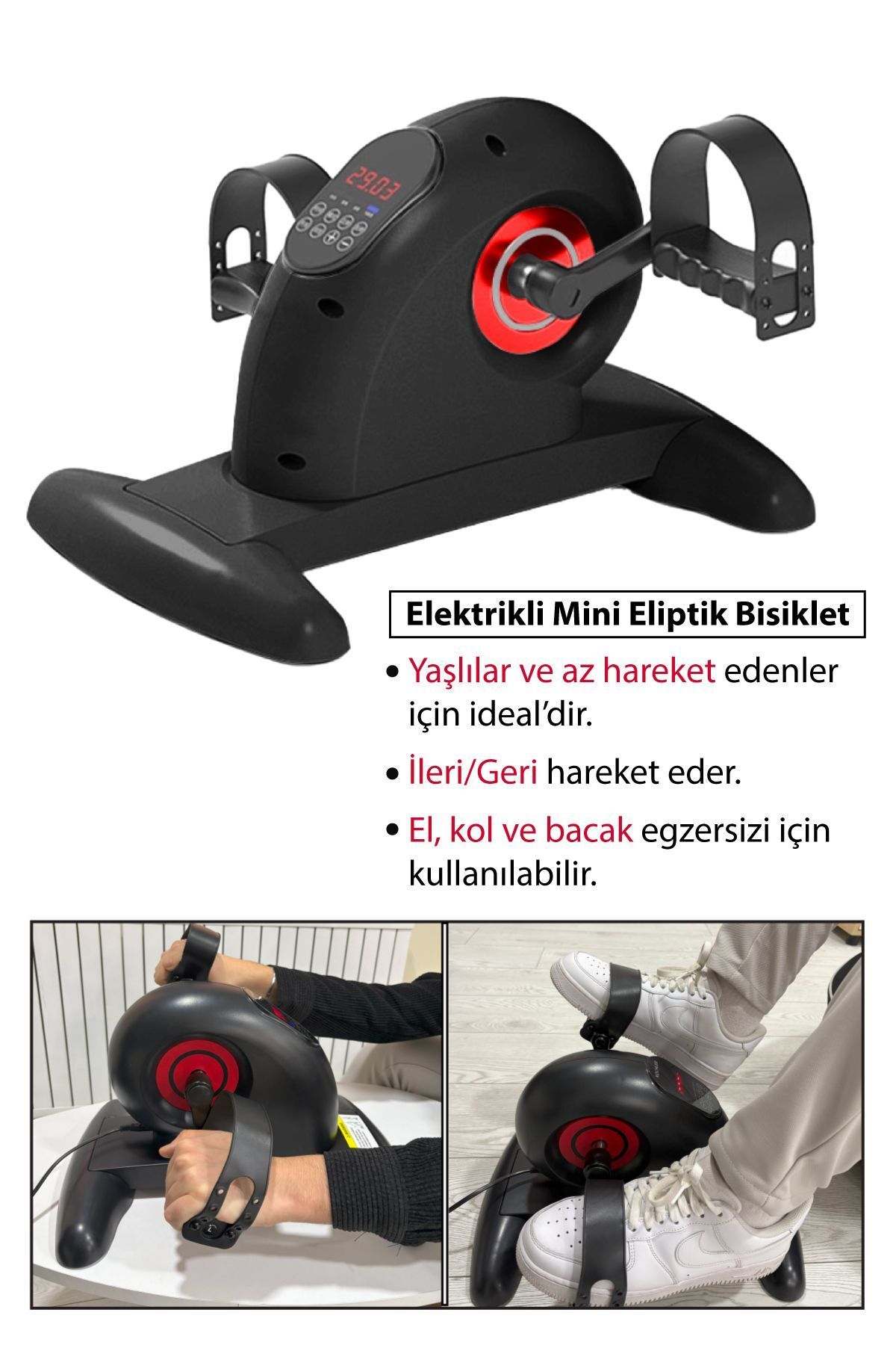 SerenityHaven Mini Elektrikli El Ve Ayak Egzersiz Bisikleti Dijital Göstergeli Eliptik Kondisyon Bisikleti
