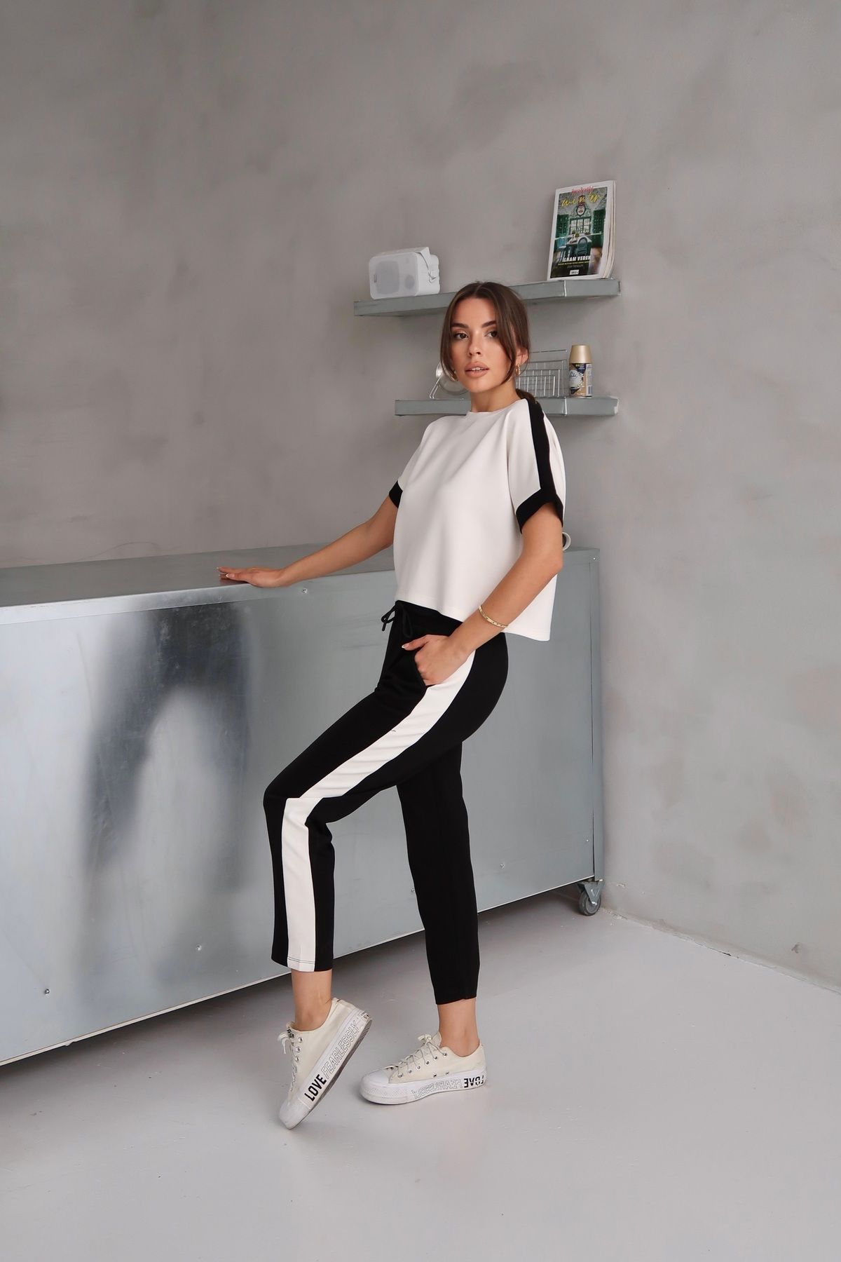 Paw Garage Kadın Blair Yan Şerit Detaylı Takım, Yazlık Crop-Pantolon Takım