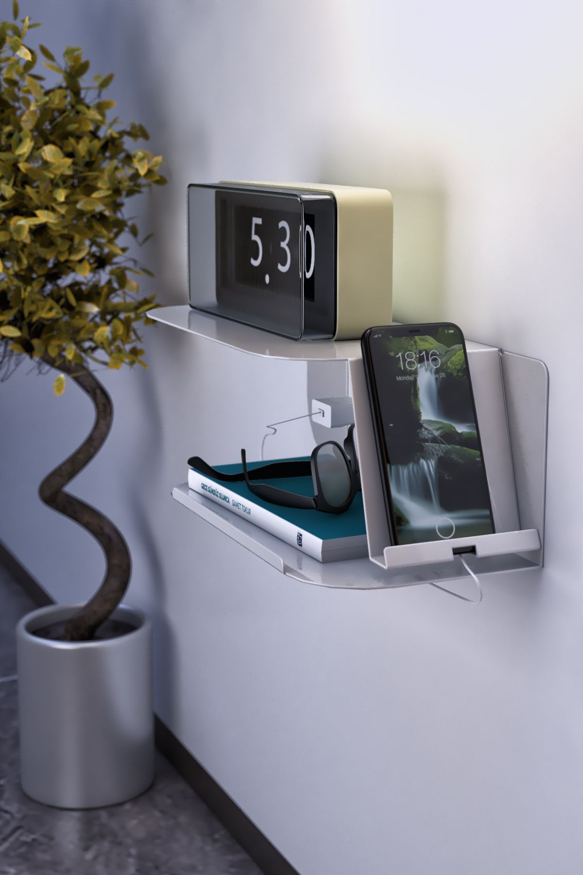 lyla concept Nightstant Metal Yüzer Komodin – Duvara Monte Başucu Rafı & Kitaplık, Minimalist Tasarım