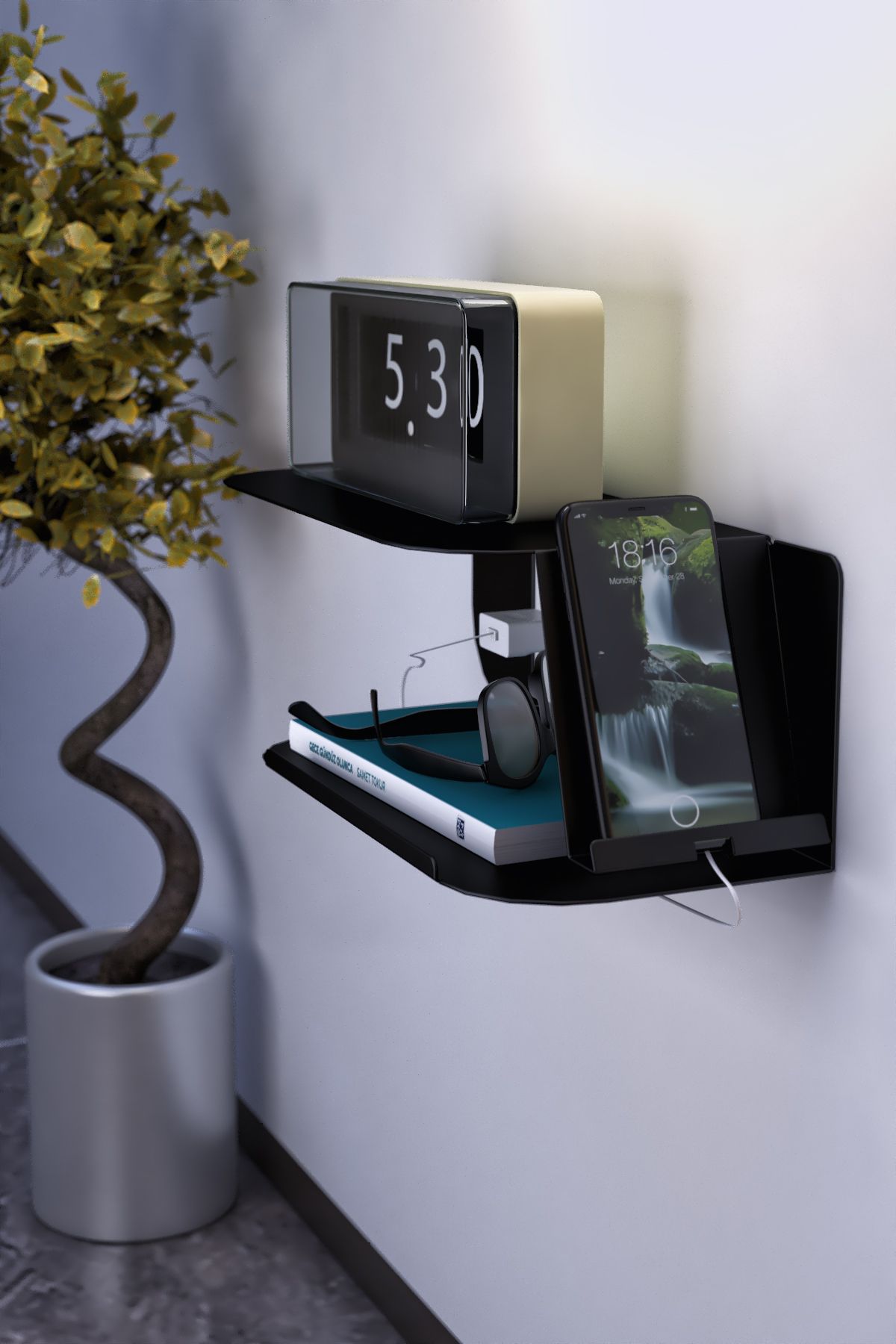 lyla concept Nightstant Metal Yüzer Komodin – Duvara Monte Başucu Rafı & Kitaplık, Minimalist Tasarım