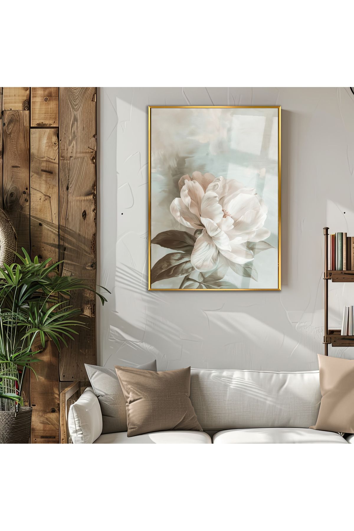Harikabirev HARİKABİREV|GARDENIA ÇİÇEK MODEL 01 (DIGITAL OIL PAINT) |ÇERÇEVELİ TEMPERLİ CAM TABLO TEKLİ DİKEY