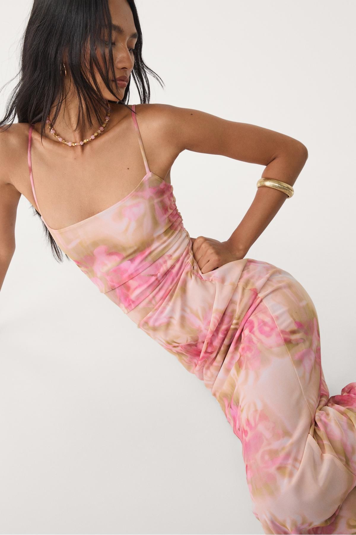 Stradivarius Desenli tül midi elbise