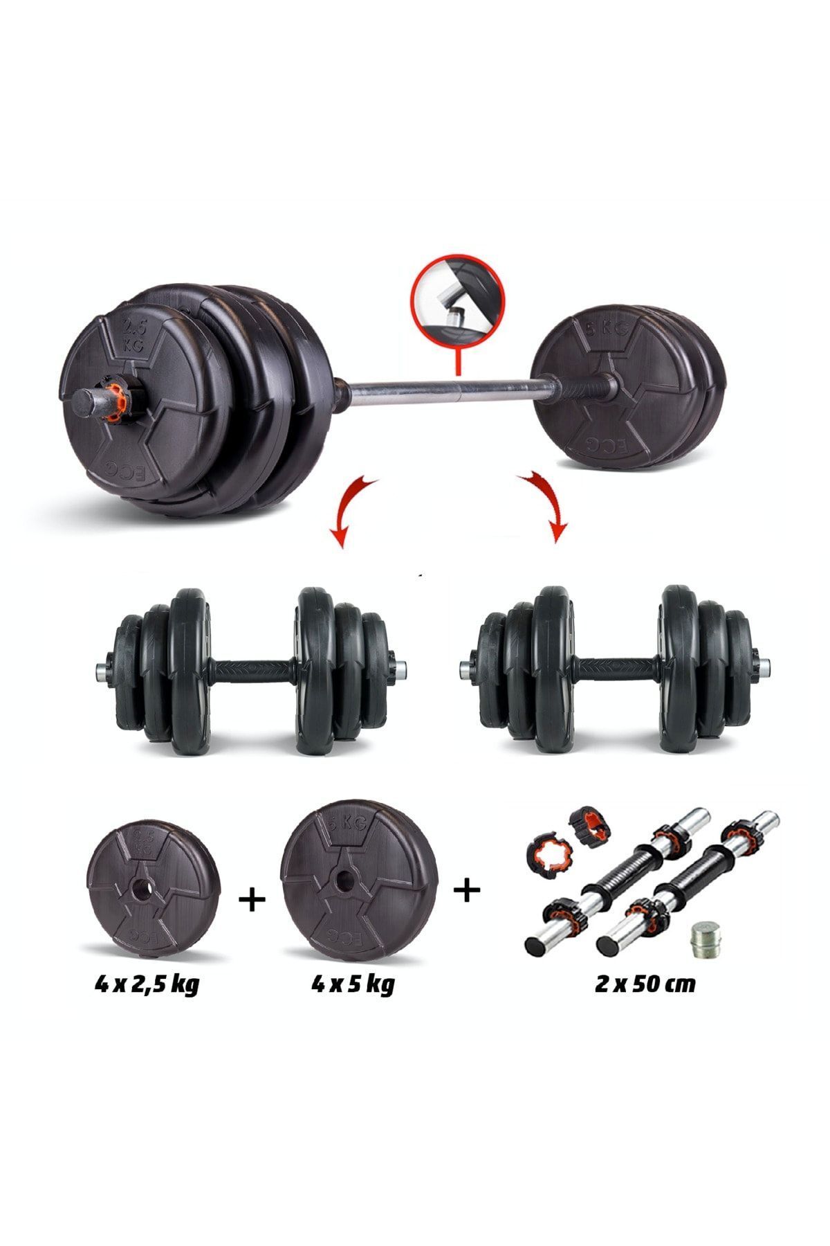 SerenityHaven Ecgspor HERO Serisi 32 KG Multifonksiyonel Halter Seti ve Dambıl Seti Ağırlık Fitness Seti