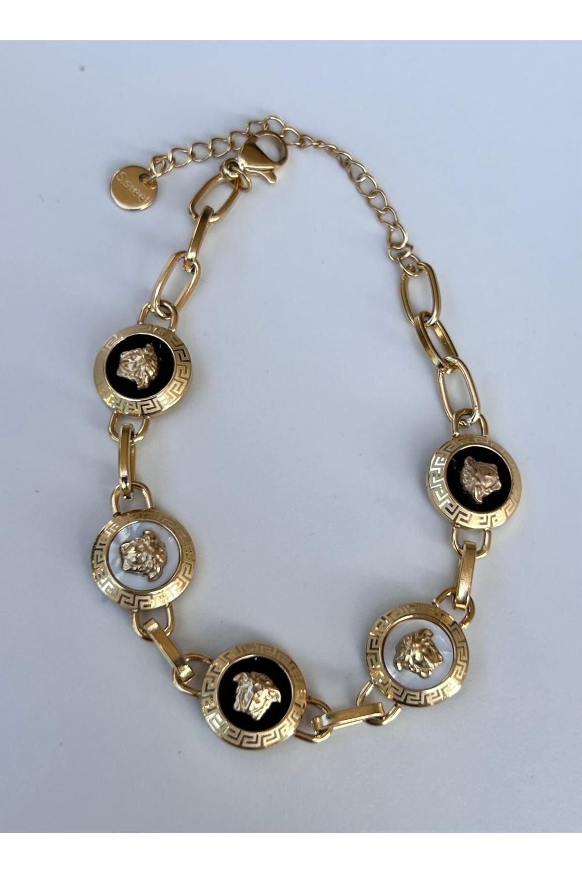 juleeco Ataç ve İçi Mineli Kaplı VRS Marka Model Gold Çelik Bileklik(17cm-5 cm)