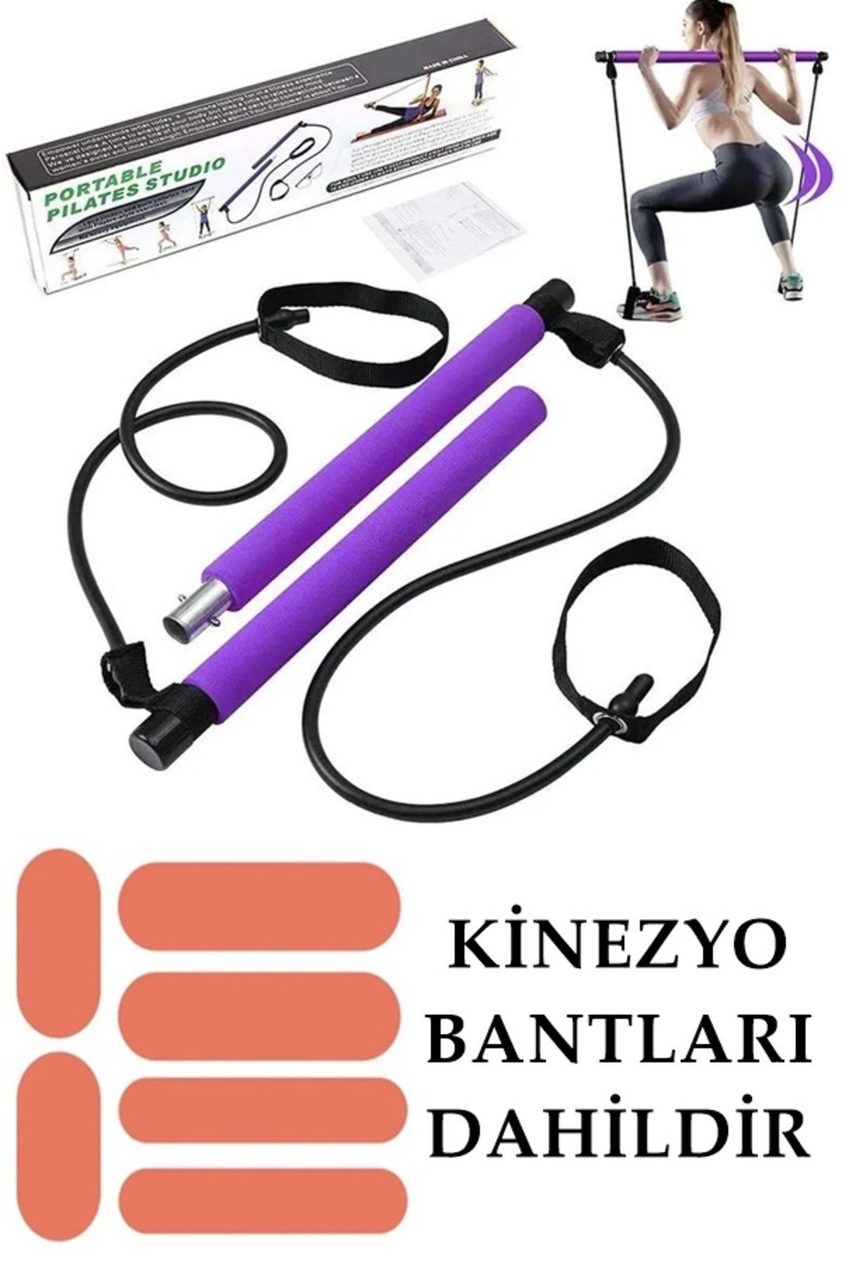SerenityHaven Pilates Bar Reformer Kinezyo Tape Isıl Bantlı Egzersiz Çubuğu Kopmaz Lastikli Lowbody