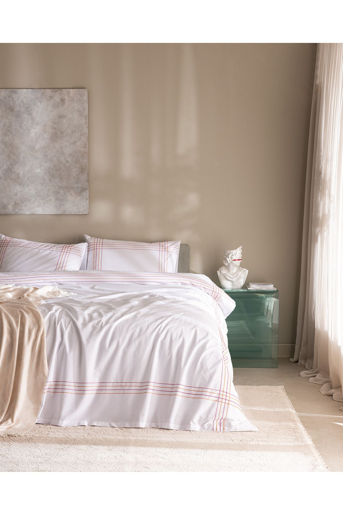 Madame Coco Holly King Size %100 Pamuk Nevresim Takımı - Beyaz/Turuncu