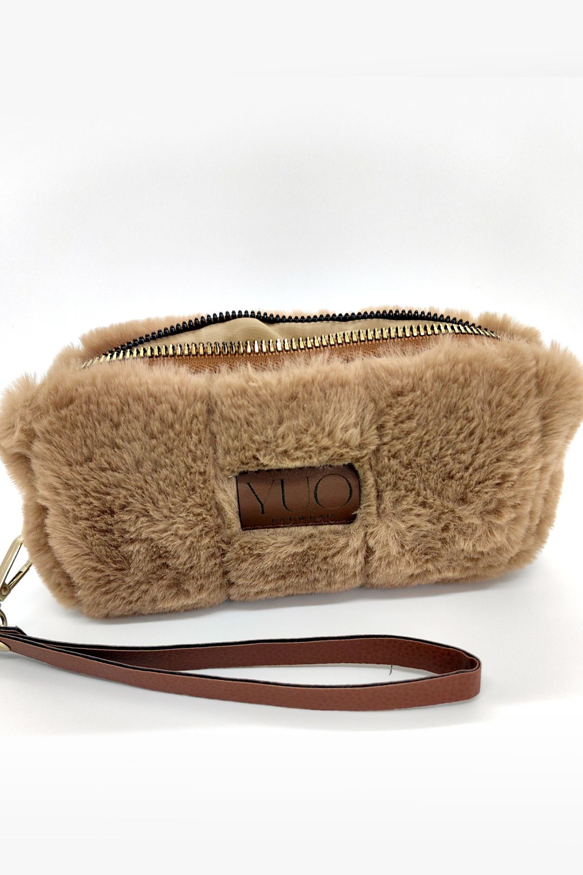 yuoeyewear YUO Kahverengi Peluş Çok Amaçlı Kılıf – Gözlük, Kalemlik, Makyaj Çantası, Mini Clutch