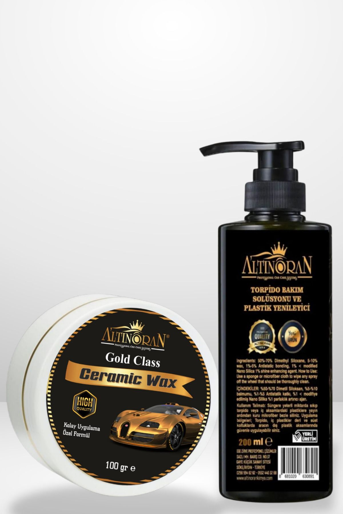 Altınoran Seramik Wax ve Plastik Parlatıcı Seti | Gold Class Oto Cila 100gr ve Torpido Yenileyici 200ml