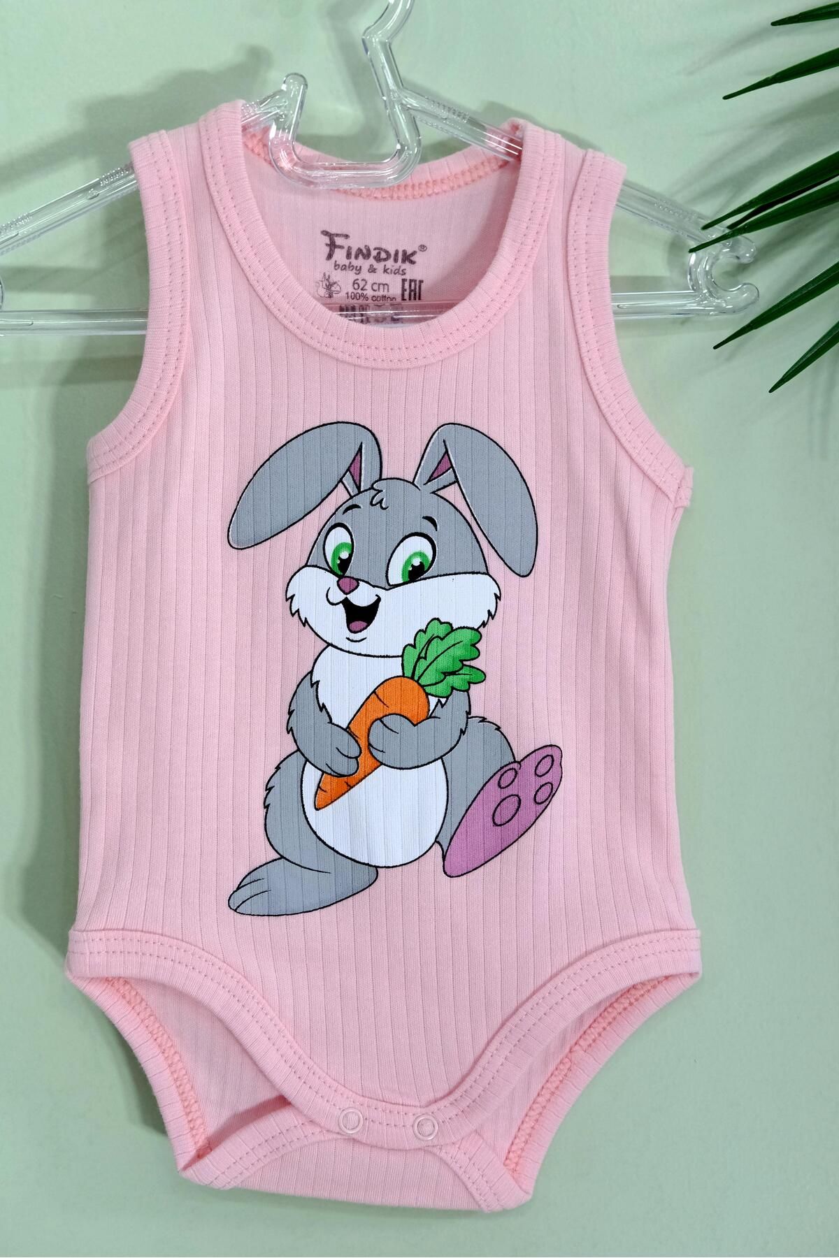 agugu Unisex Tavşanlı Askılı Body Pembe