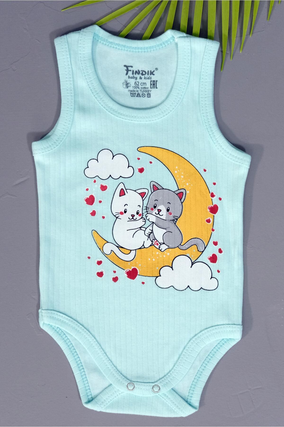 agugu Unisex Baskılı Mavi Body Çıtçıtlı Bisiklet Yaka Atlet Kol