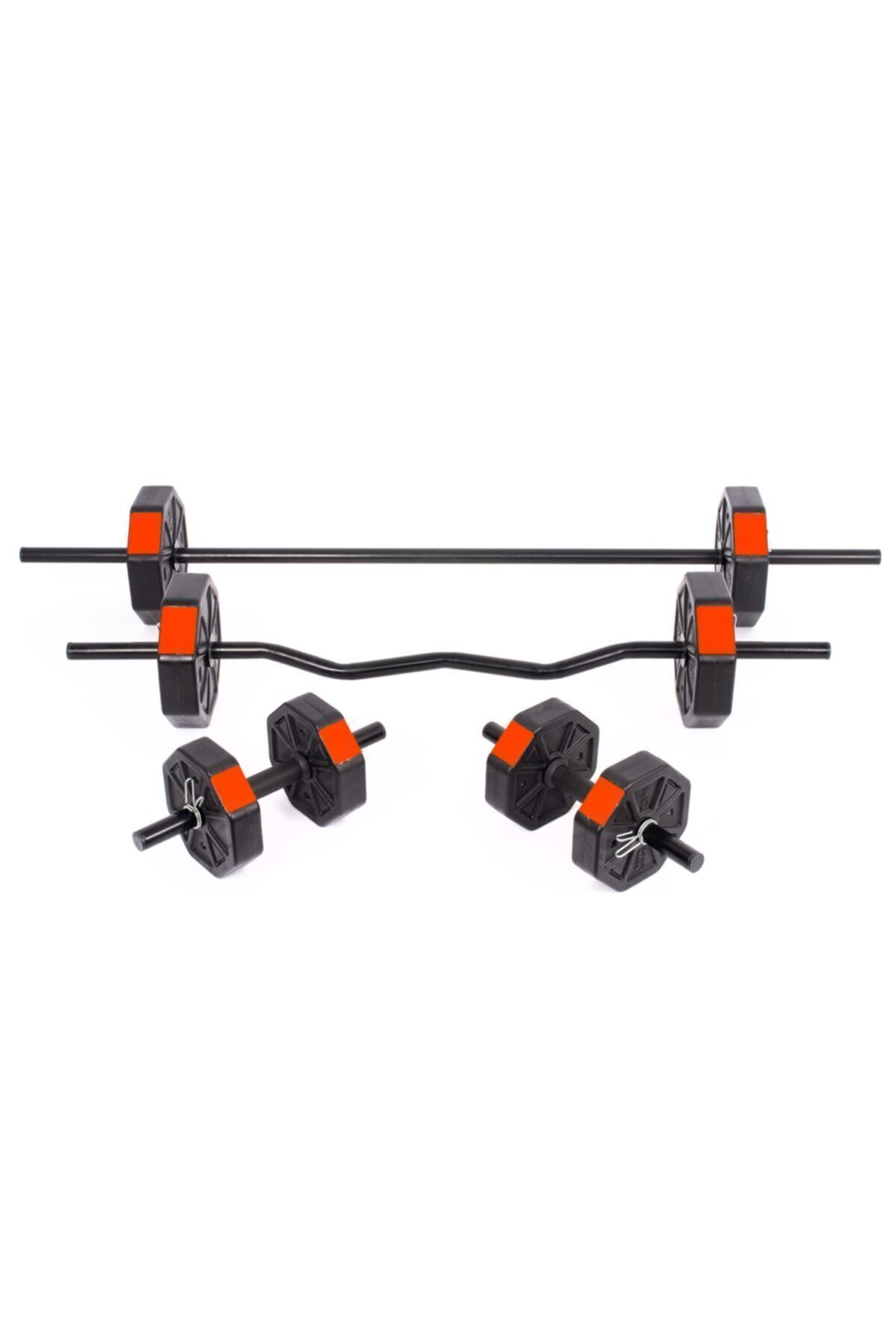 SerenityHaven 30 Kg (150 CM) Düz Bar Z Bar Dambıl-dumbell-ağırlık-halter–full Set Kırmızı Kapaklı