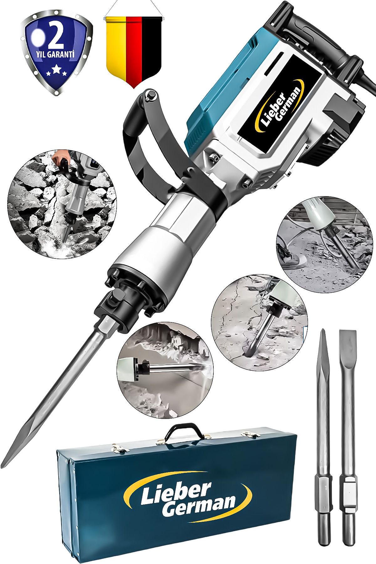 Lieber German Profesyonel 16 Kg 65 Mm Büyük Tip Metal Çantalı Kırıcı Keski Ve Murç Hediyeli
