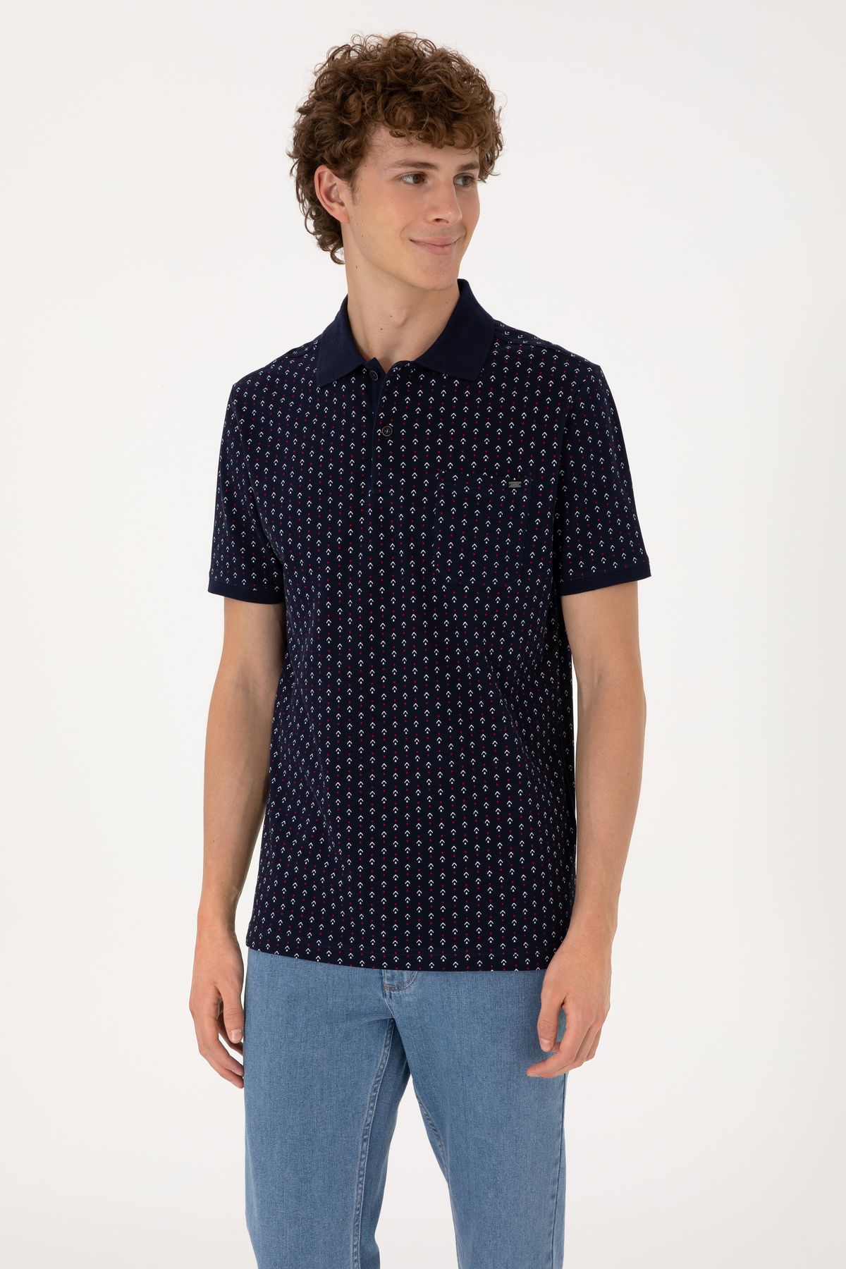 U.S. Polo Assn. Erkek Regular Fit Polo Yaka Lacivert Desenli Tişört 50299637-VR033