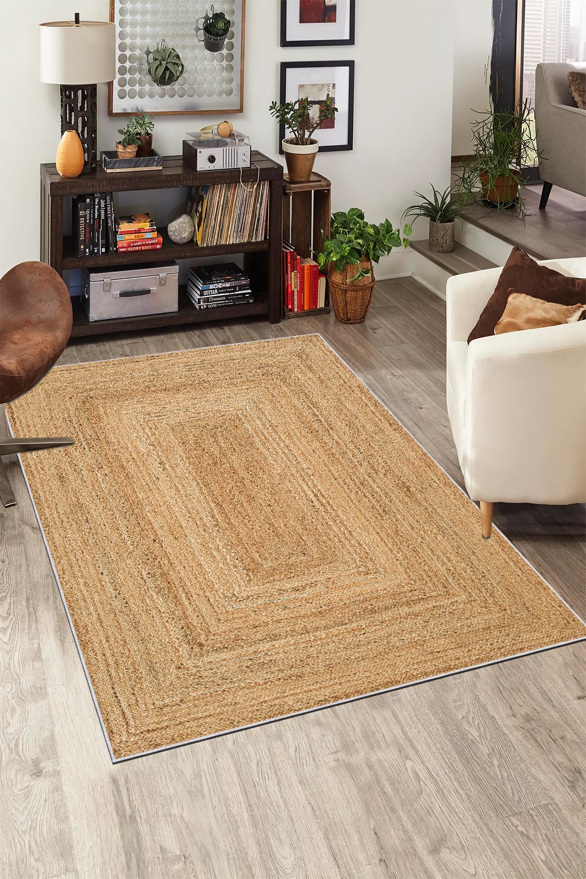 CENTER AVM Krem Halı Makinede Yıkanabilir Kaymaz Taban Salon Halısı