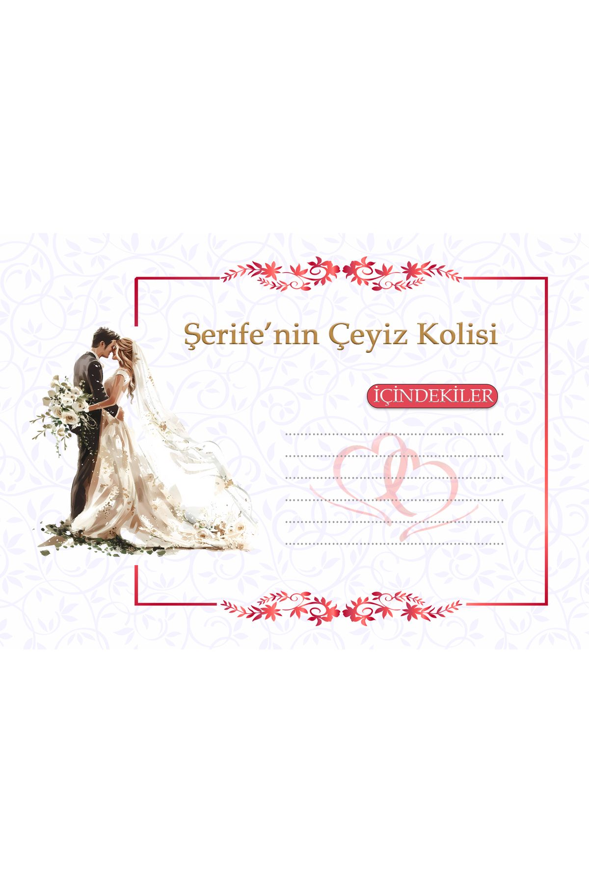 THE BIGGEST IMPACT Kişiye Özel Gelin Çeyizi Koli Etiketi Yapışkanlı Sticker A4 (20 Adet) – Kutu, Bohça, Koli etiketi