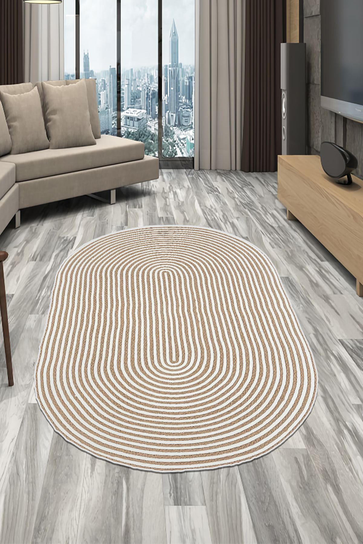 CENTER AVM Krem Halı Makinede Yıkanabilir Kaymaz Taban Salon Halısı