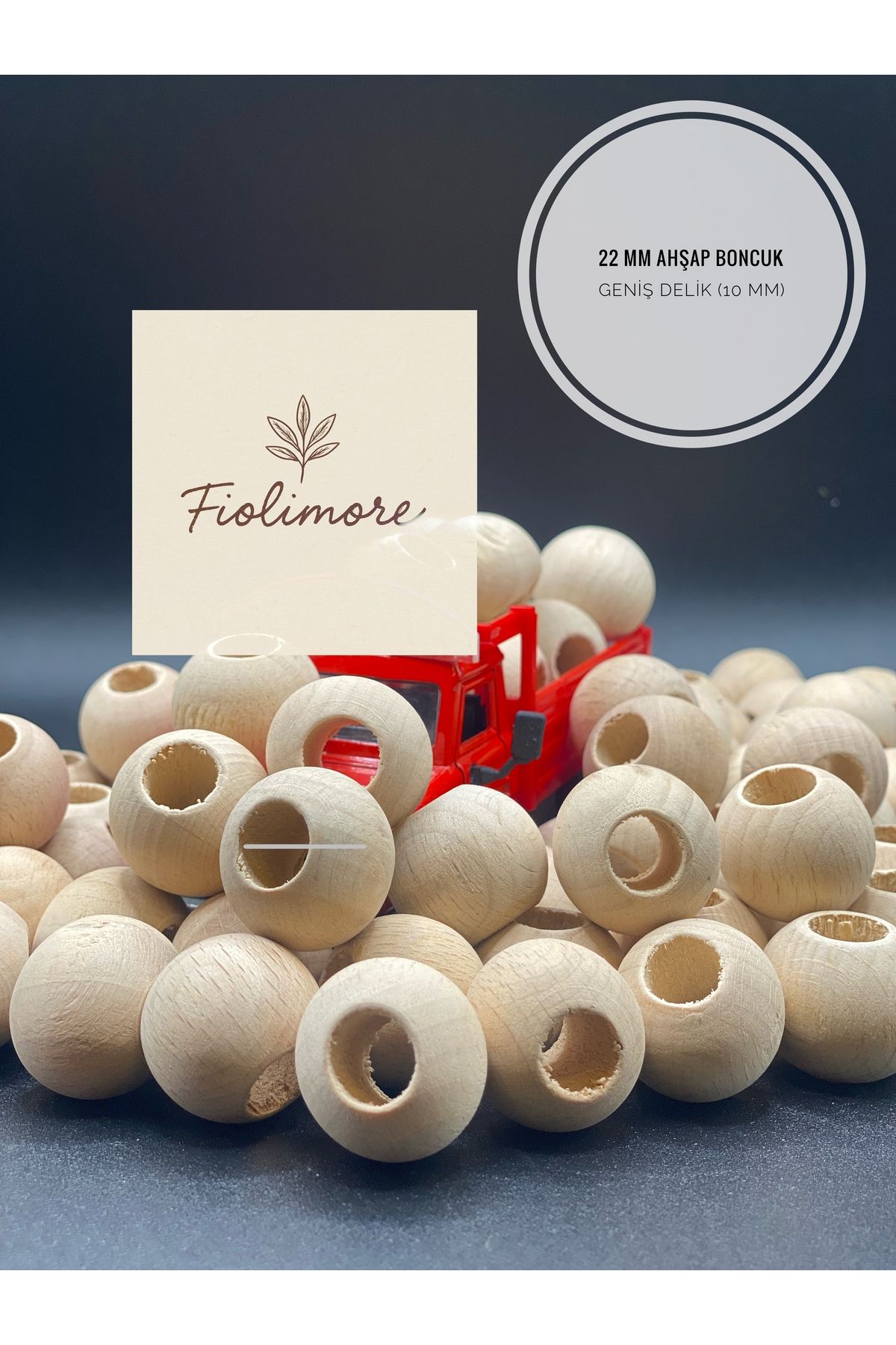 Fiolimore 22 mm Ham Ahşap Boncuk (50 Gram 17 Adet) Delik Çapı 10 mm Yuvarlak Tahta Geniş Delik