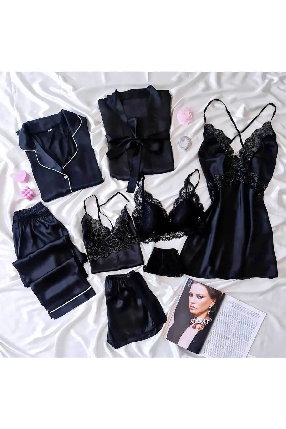 cdh çeyize dair herşey Black Special Edition Saten 8 Li Dev Çeyiz Seti 6731